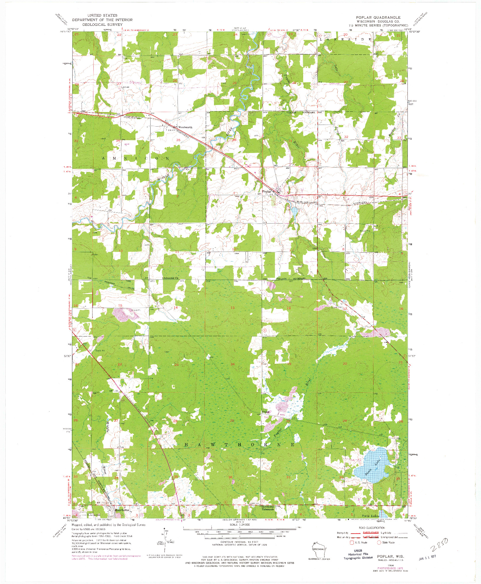 USGS 1:24000-SCALE QUADRANGLE FOR POPLAR, WI 1954