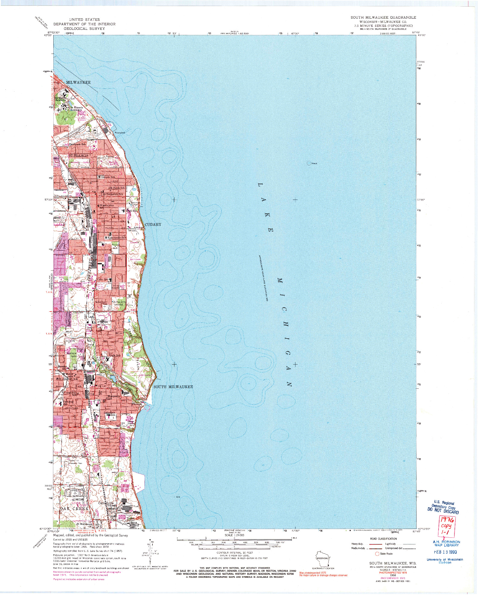 USGS 1:24000-SCALE QUADRANGLE FOR SOUTH MILWAUKEE, WI 1958