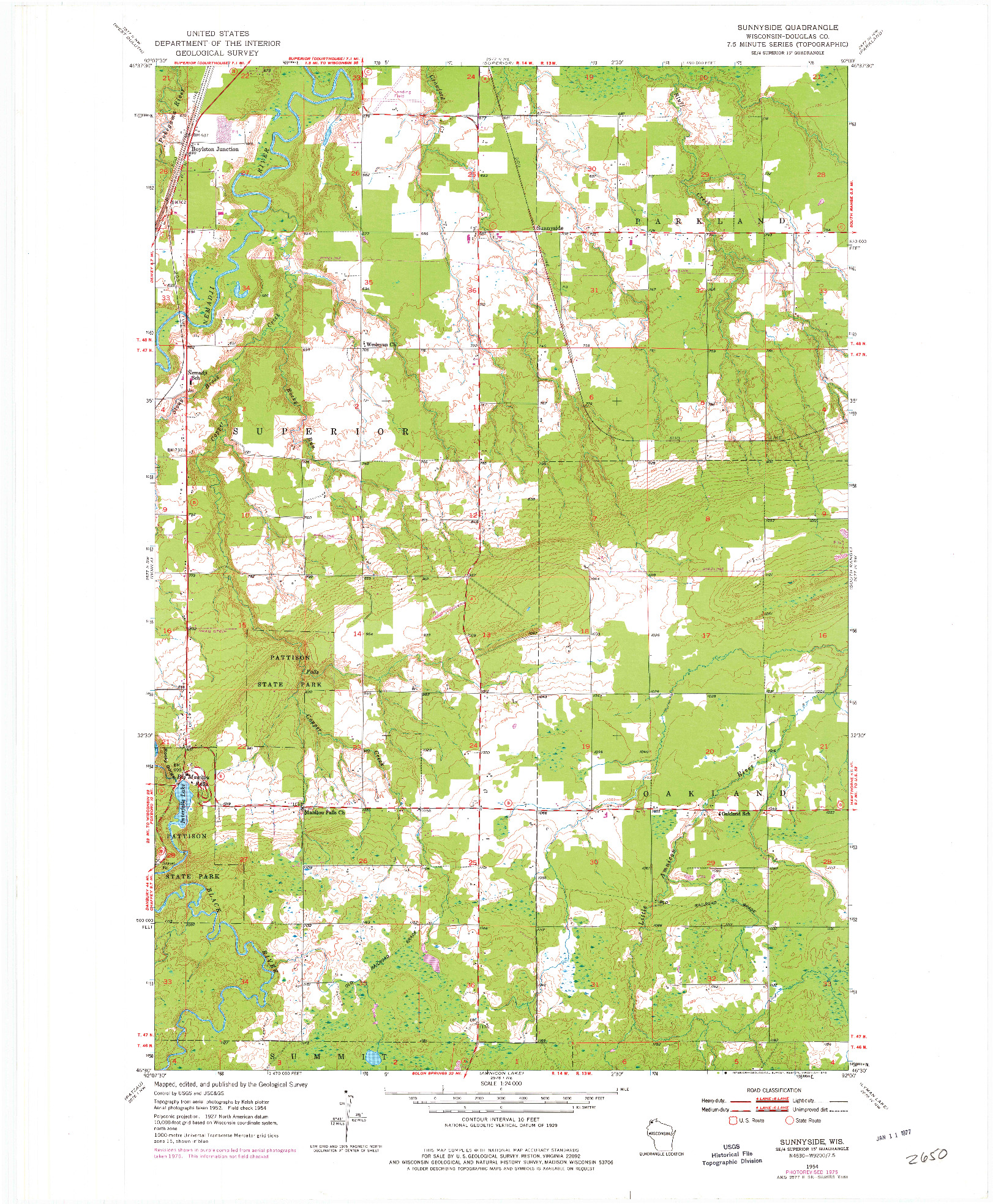 USGS 1:24000-SCALE QUADRANGLE FOR SUNNYSIDE, WI 1954