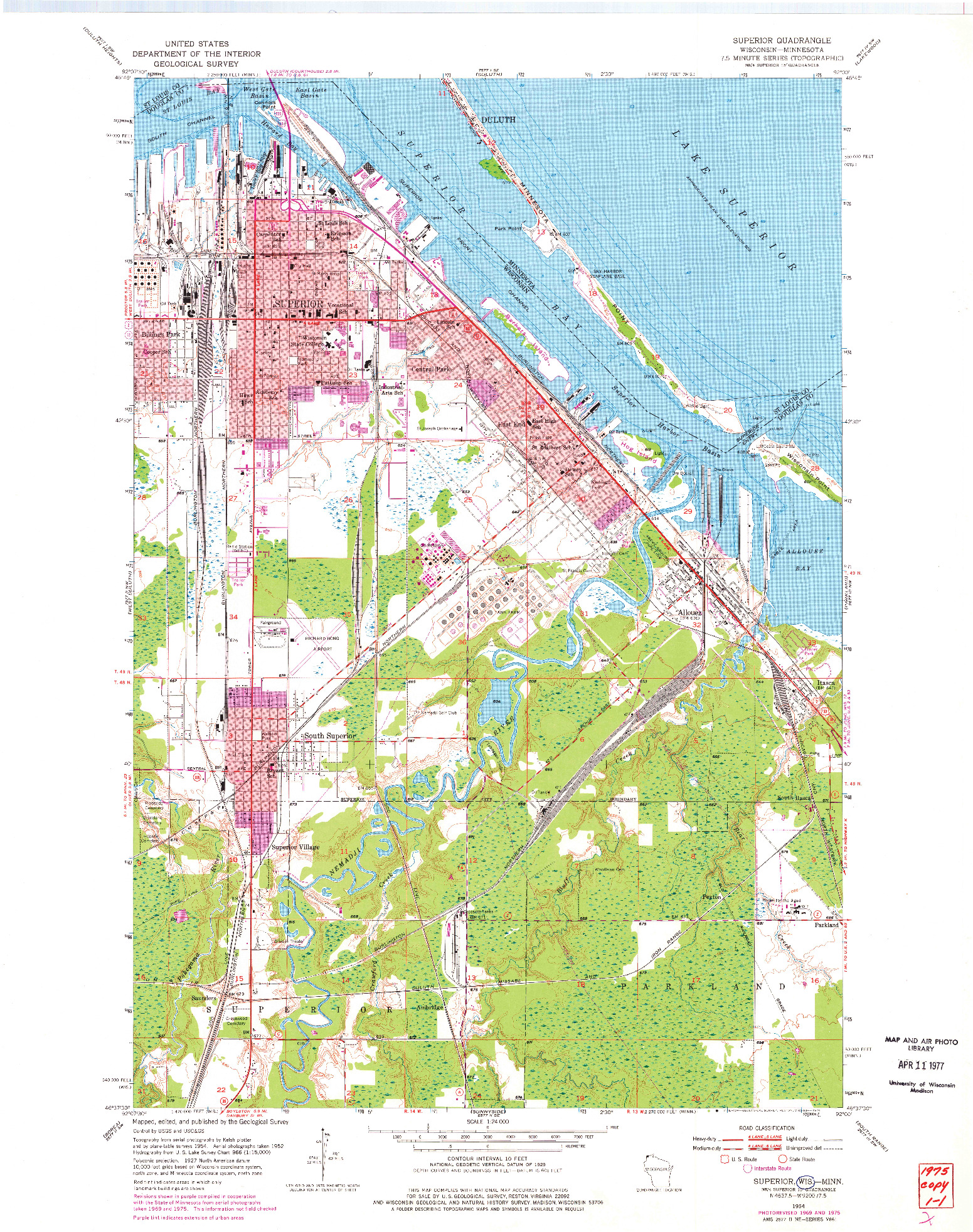 USGS 1:24000-SCALE QUADRANGLE FOR SUPERIOR, WI 1954