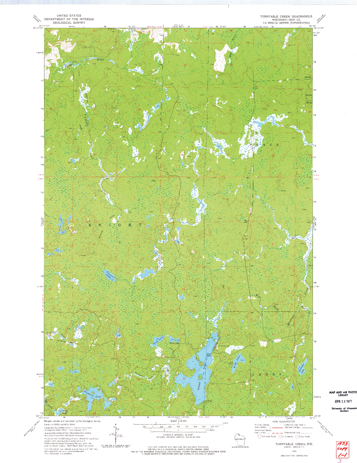 USGS 1:24000-SCALE QUADRANGLE FOR TURNTABLE CREEK, WI 1973