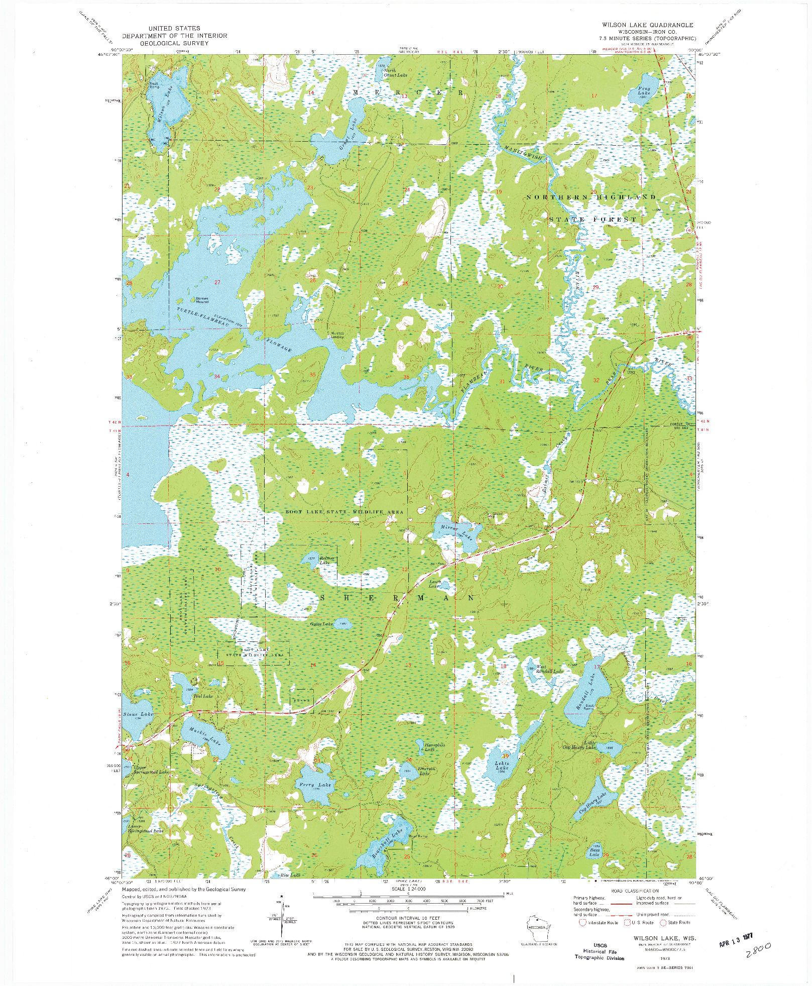 USGS 1:24000-SCALE QUADRANGLE FOR WILSON LAKE, WI 1973