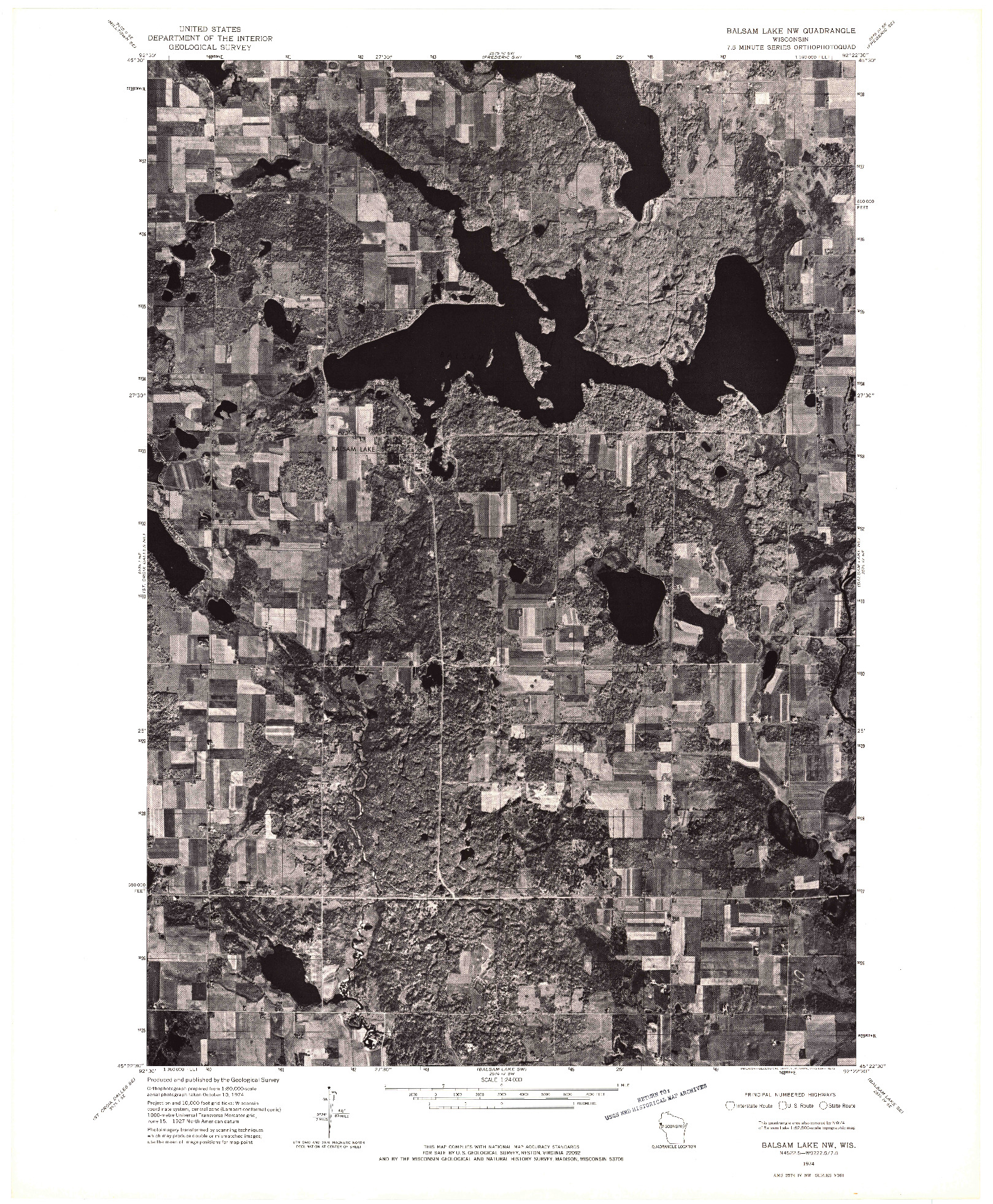 USGS 1:24000-SCALE QUADRANGLE FOR BALSAM LAKE NW, WI 1974