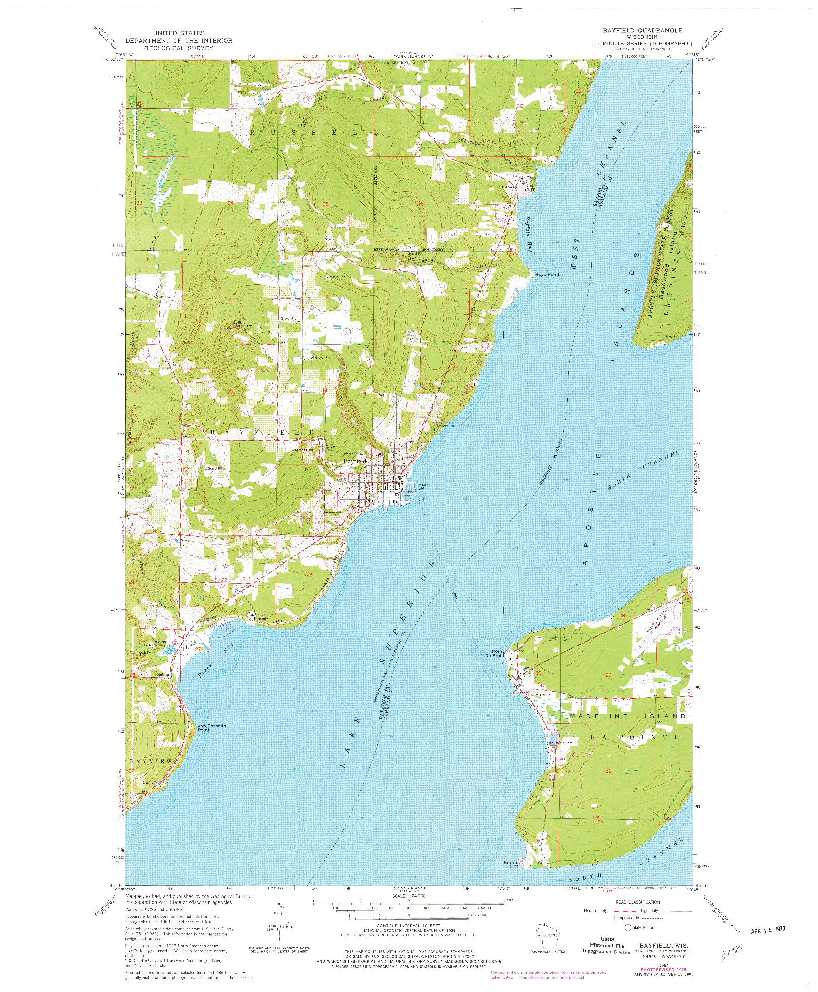 USGS 1:24000-SCALE QUADRANGLE FOR BAYFIELD, WI 1964