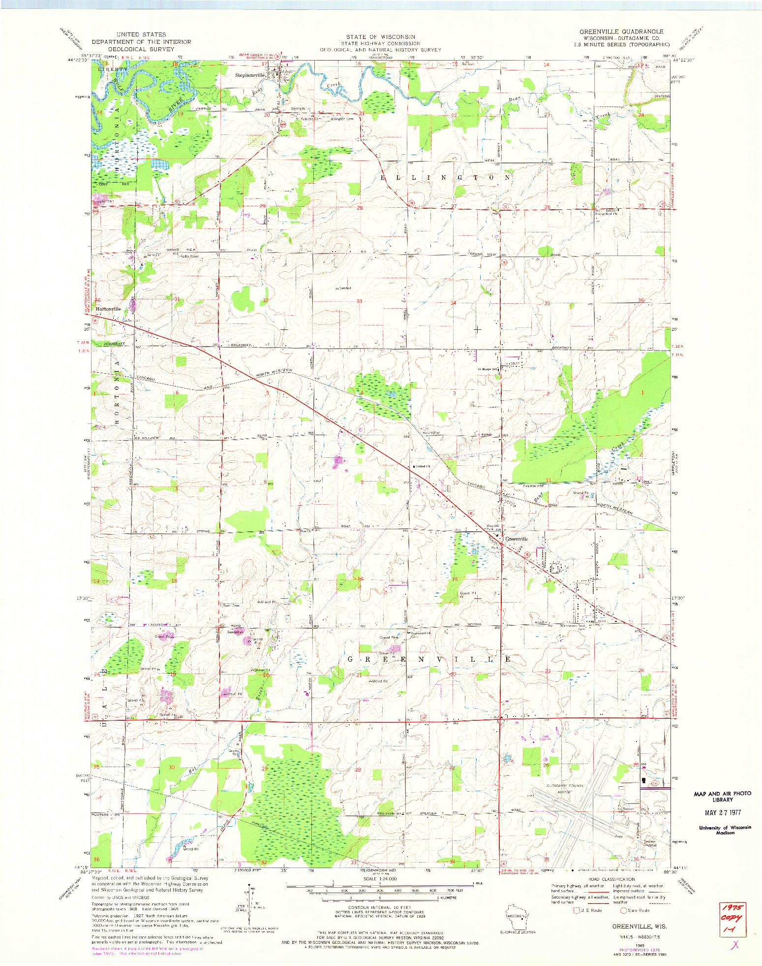 USGS 1:24000-SCALE QUADRANGLE FOR GREENVILLE, WI 1969