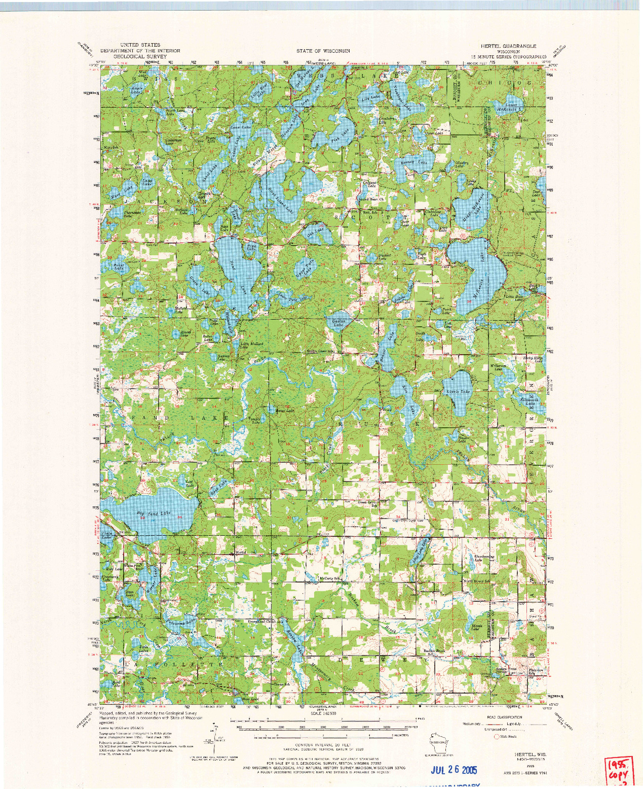 USGS 1:62500-SCALE QUADRANGLE FOR HERTEL, WI 1955