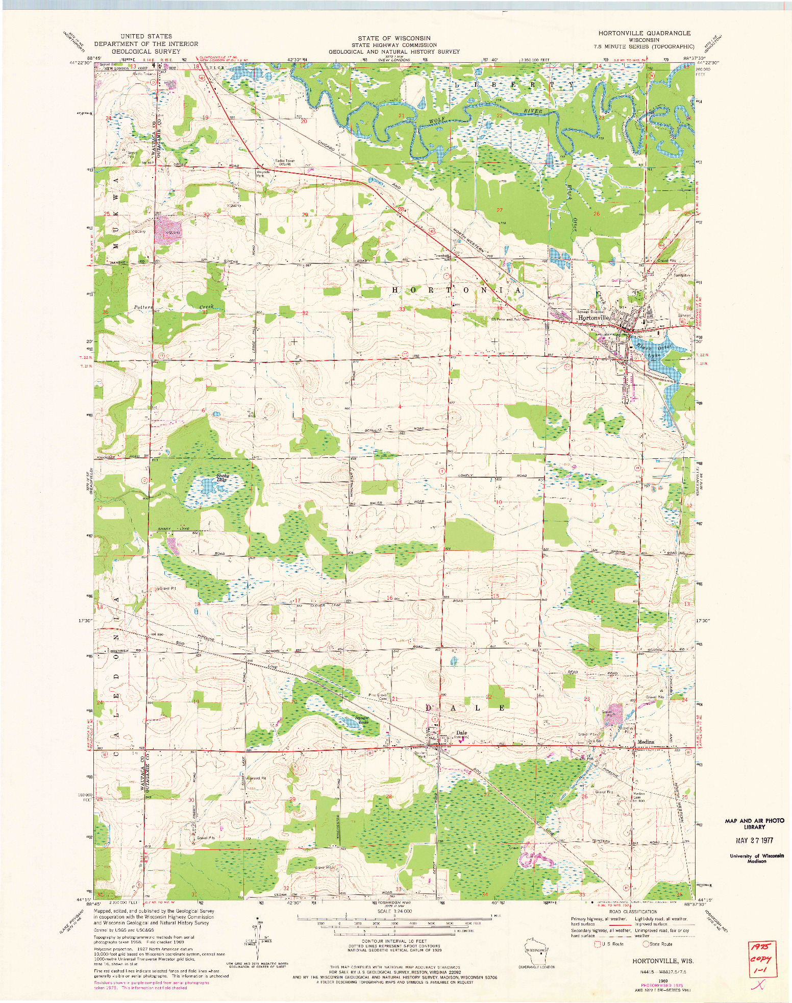 USGS 1:24000-SCALE QUADRANGLE FOR HORTONVILLE, WI 1969