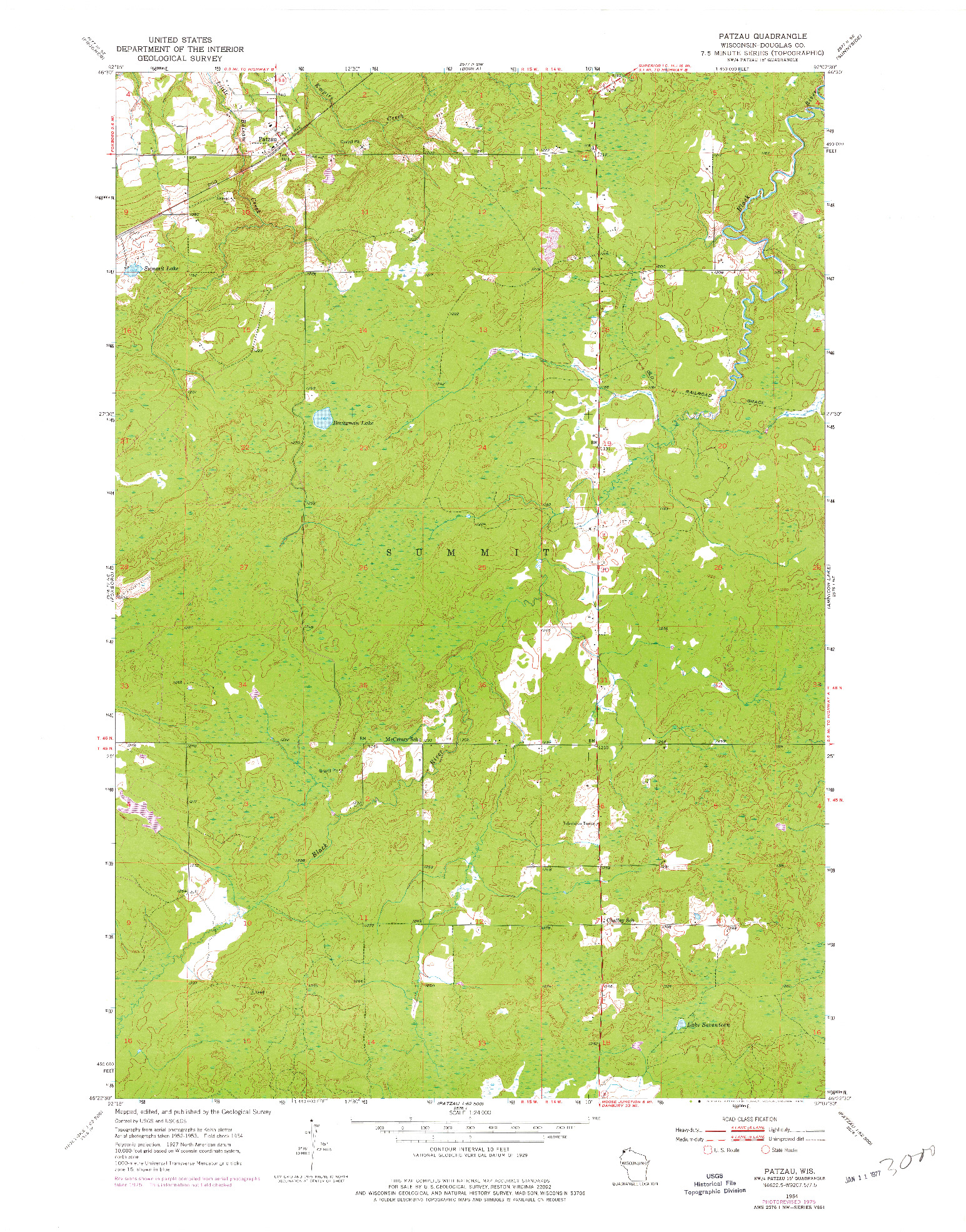 USGS 1:24000-SCALE QUADRANGLE FOR PATZAU, WI 1954