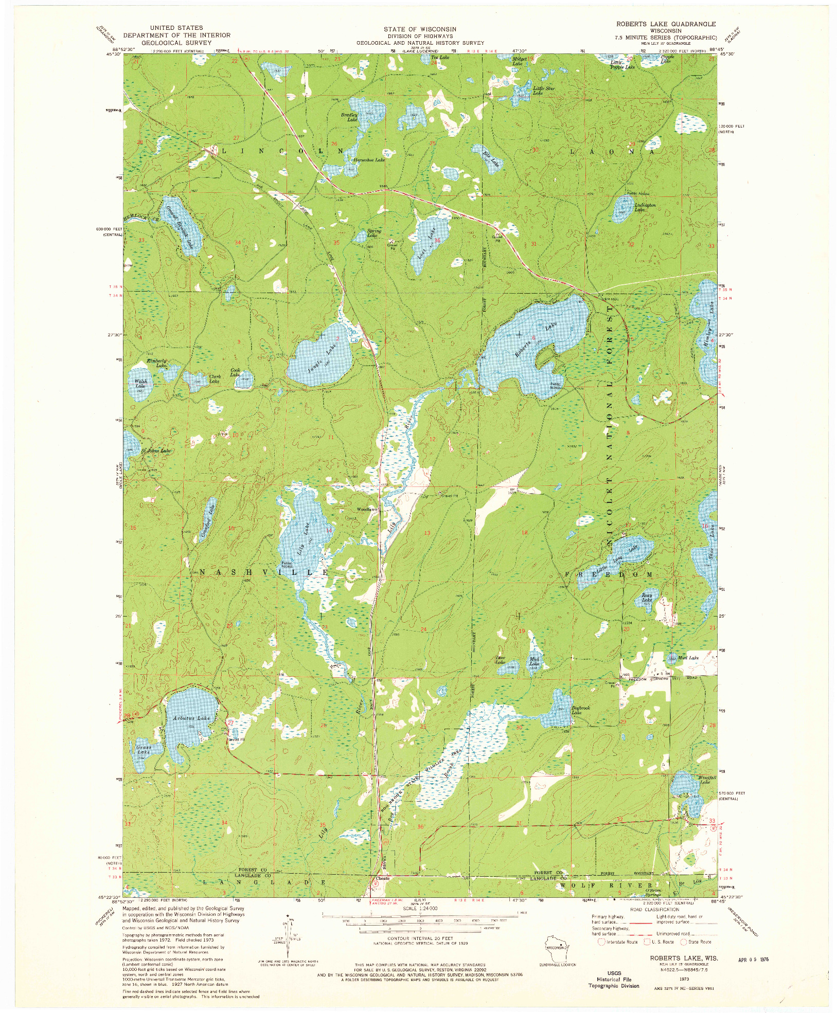 USGS 1:24000-SCALE QUADRANGLE FOR ROBERTS LAKE, WI 1973