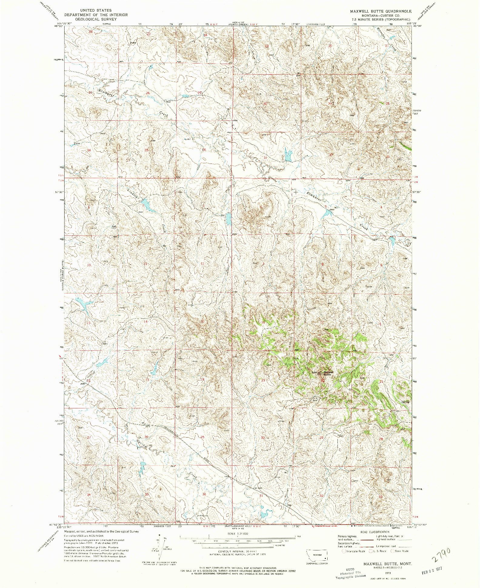 USGS 1:24000-SCALE QUADRANGLE FOR MAXWELL BUTTE, MT 1973