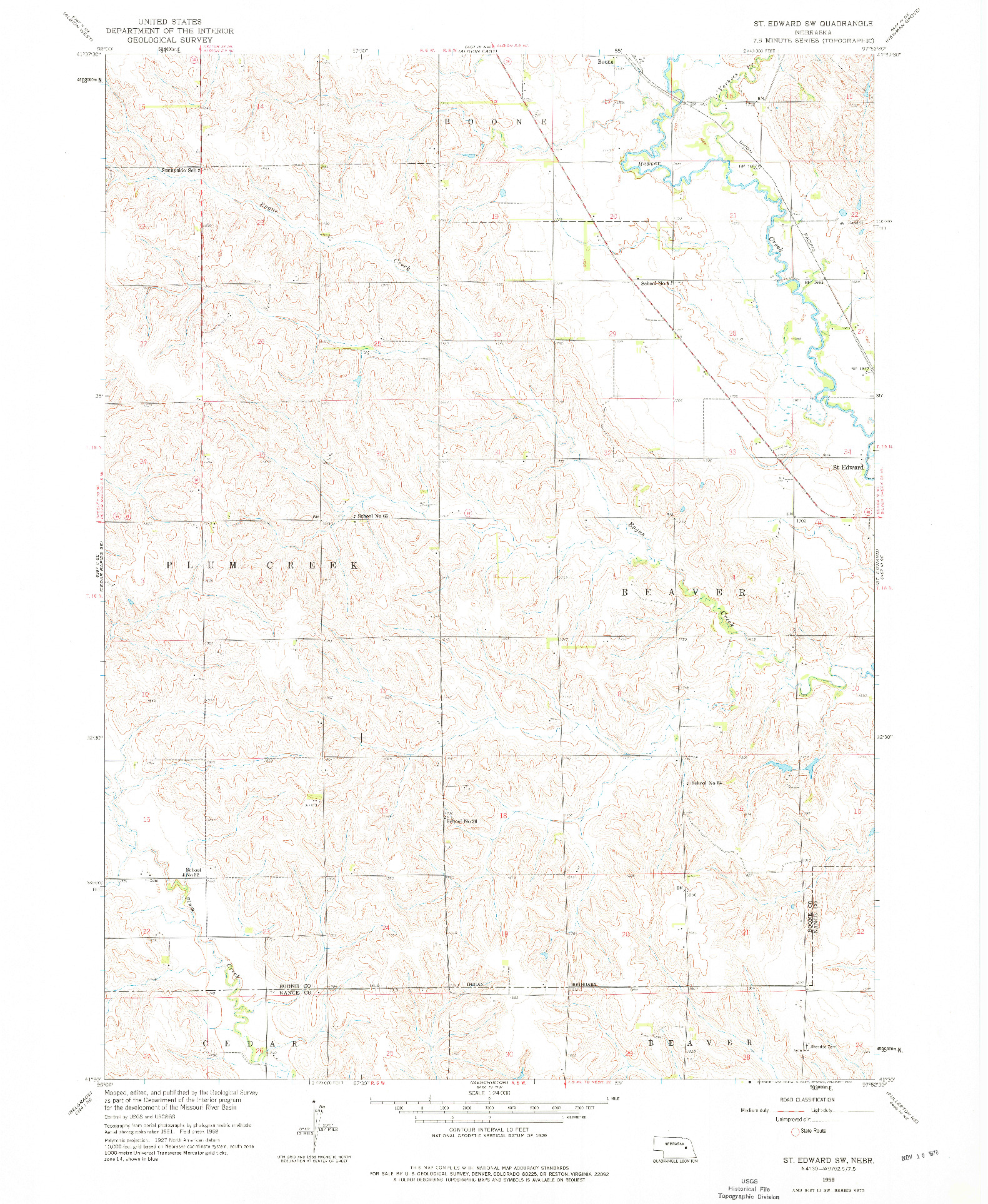 USGS 1:24000-SCALE QUADRANGLE FOR ST. EDWARD SW, NE 1958