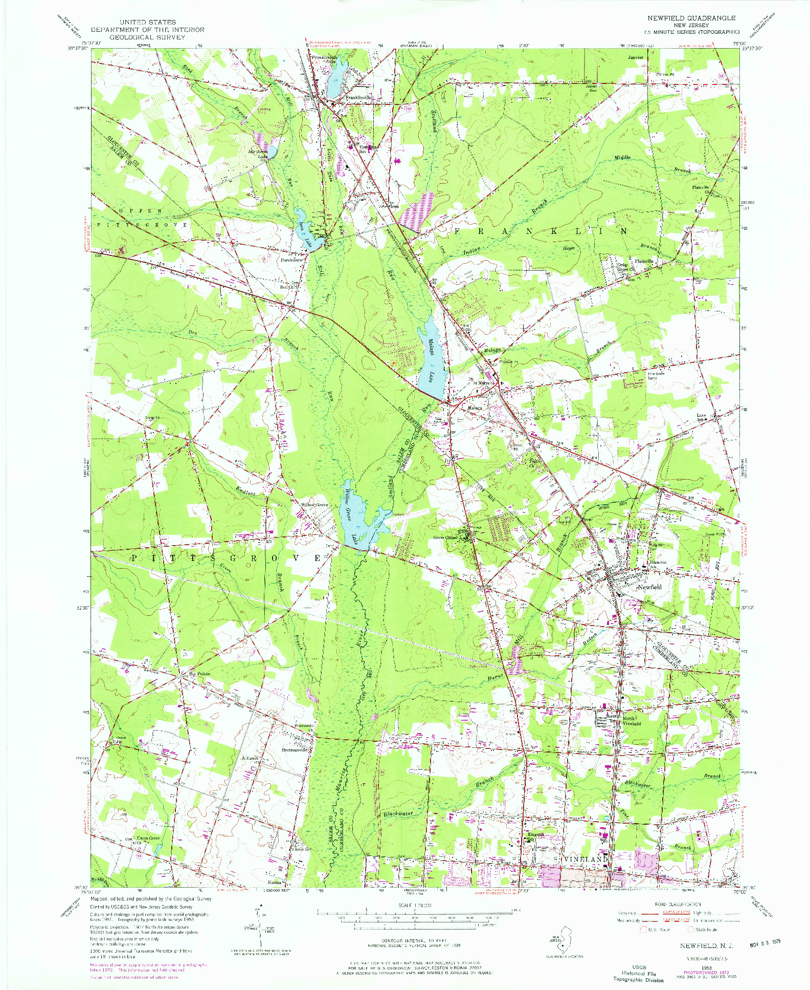 USGS 1:24000-SCALE QUADRANGLE FOR NEWFIELD, NJ 1953