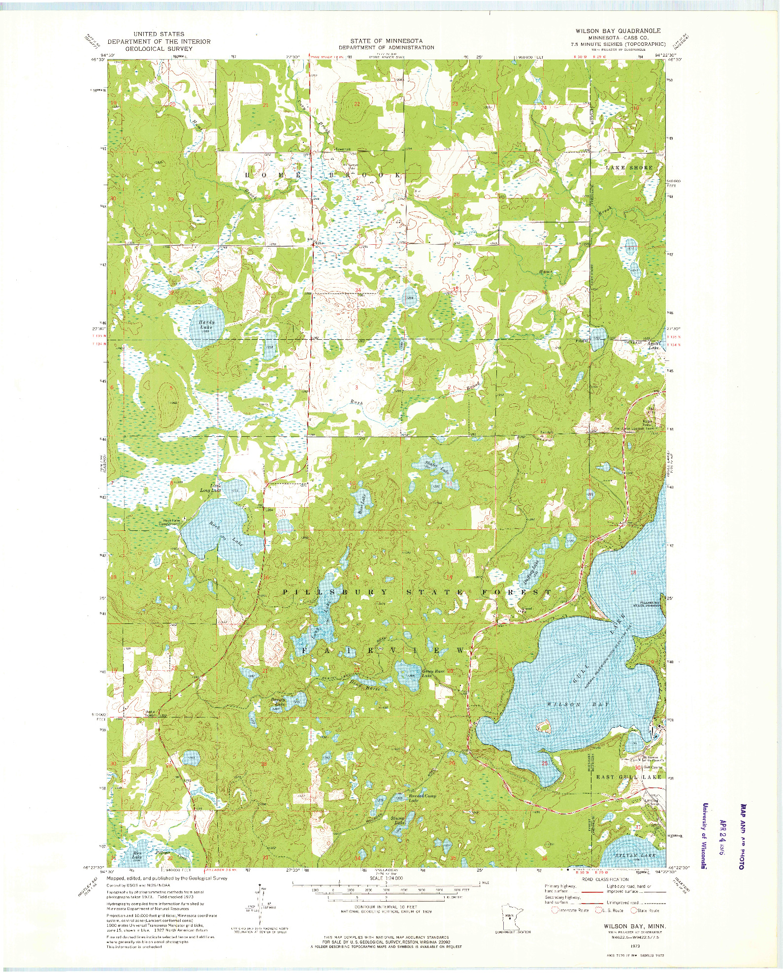 USGS 1:24000-SCALE QUADRANGLE FOR WILSON BAY, MN 1973