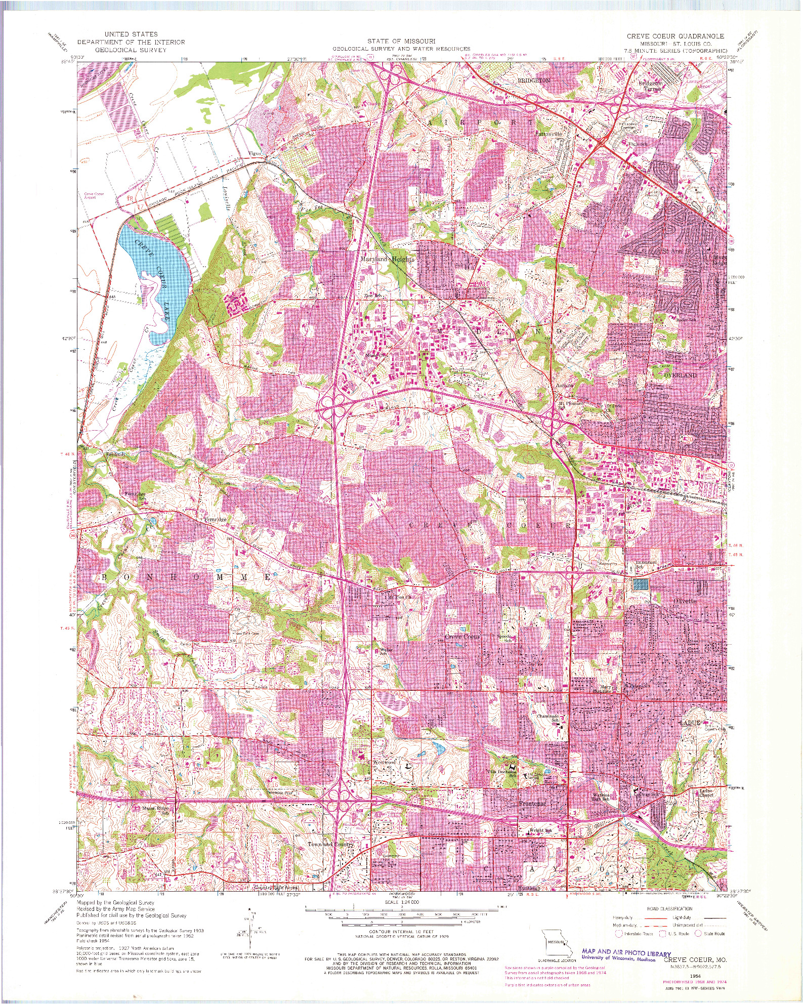 USGS 1:24000-SCALE QUADRANGLE FOR CREVE COEUR, MO 1954