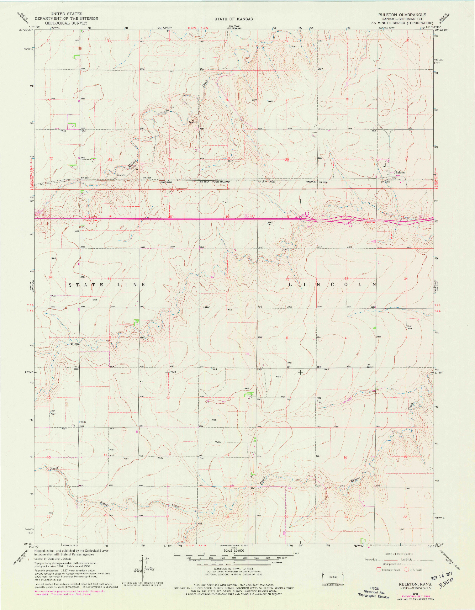USGS 1:24000-SCALE QUADRANGLE FOR RULETON, KS 1966