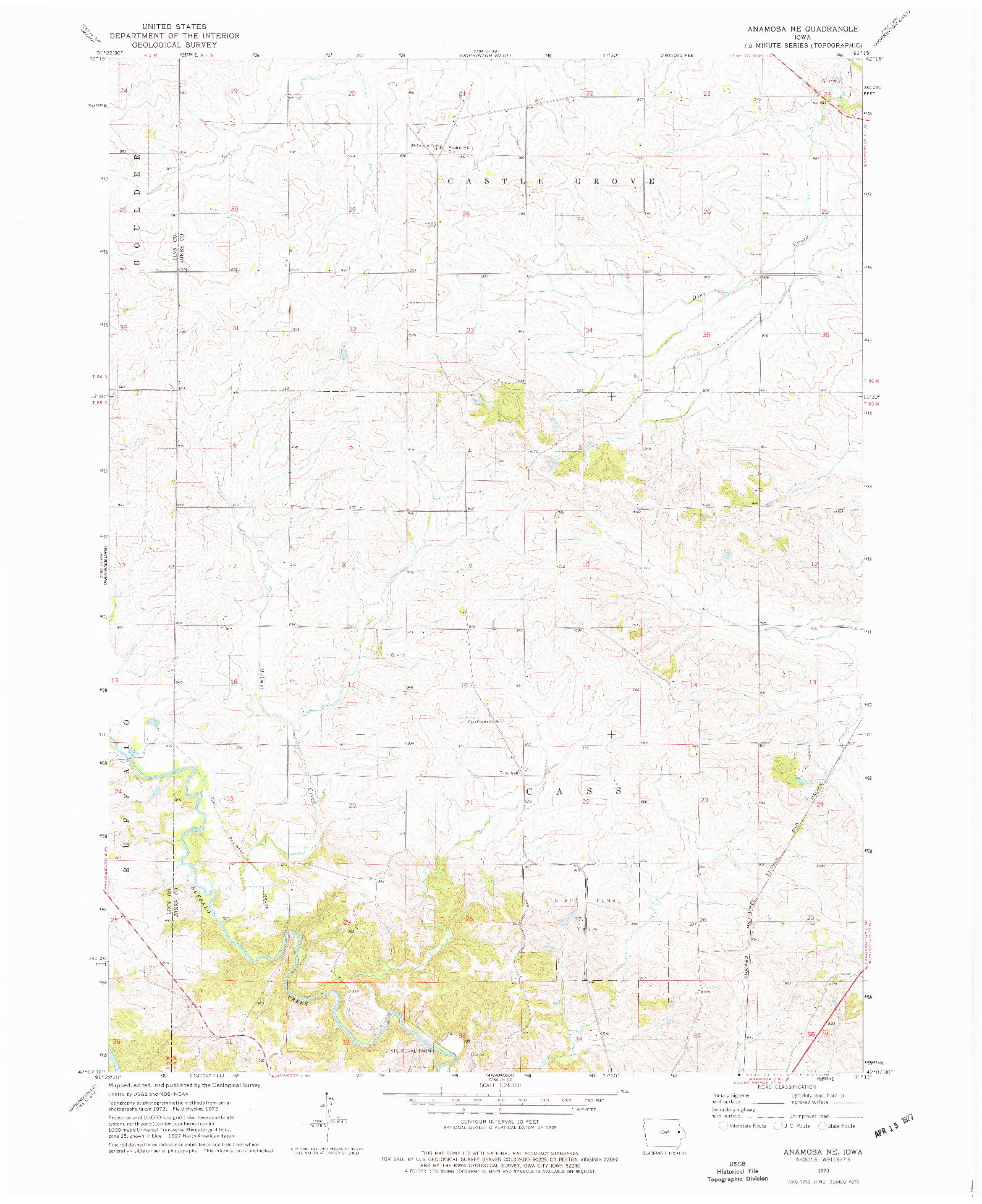 USGS 1:24000-SCALE QUADRANGLE FOR ANAMOSA NE, IA 1973