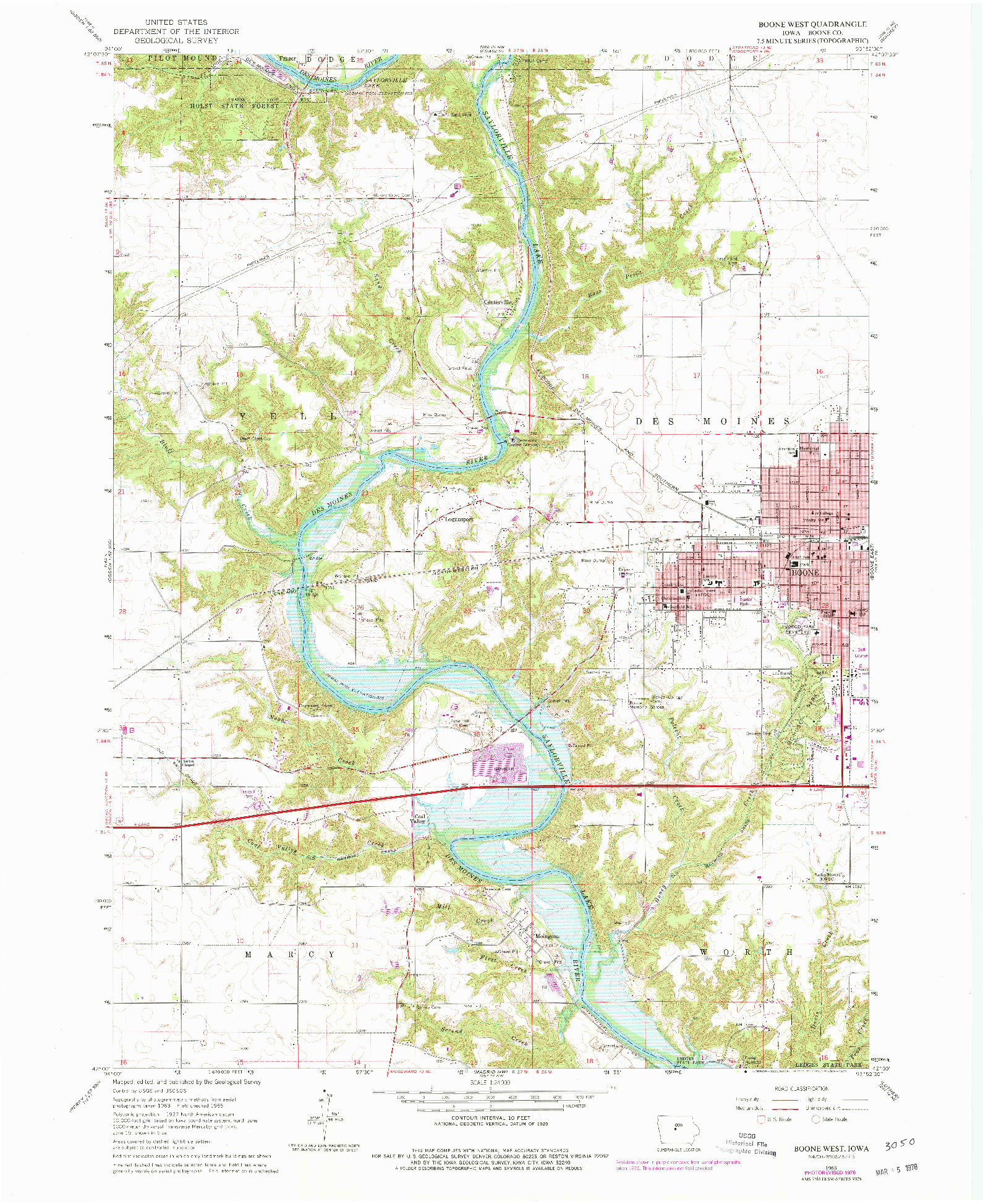 USGS 1:24000-SCALE QUADRANGLE FOR BOONE WEST, IA 1965