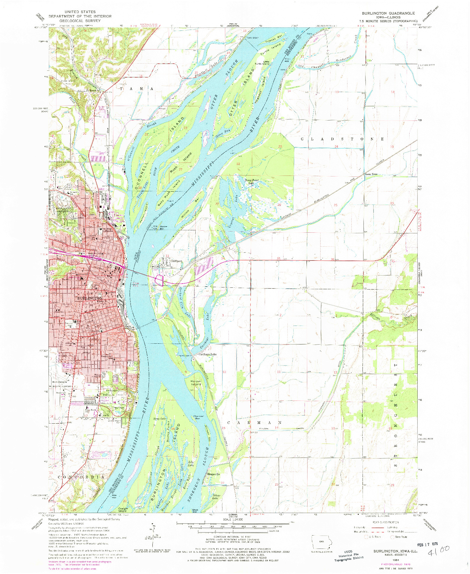 USGS 1:24000-SCALE QUADRANGLE FOR BURLINGTON, IA 1964