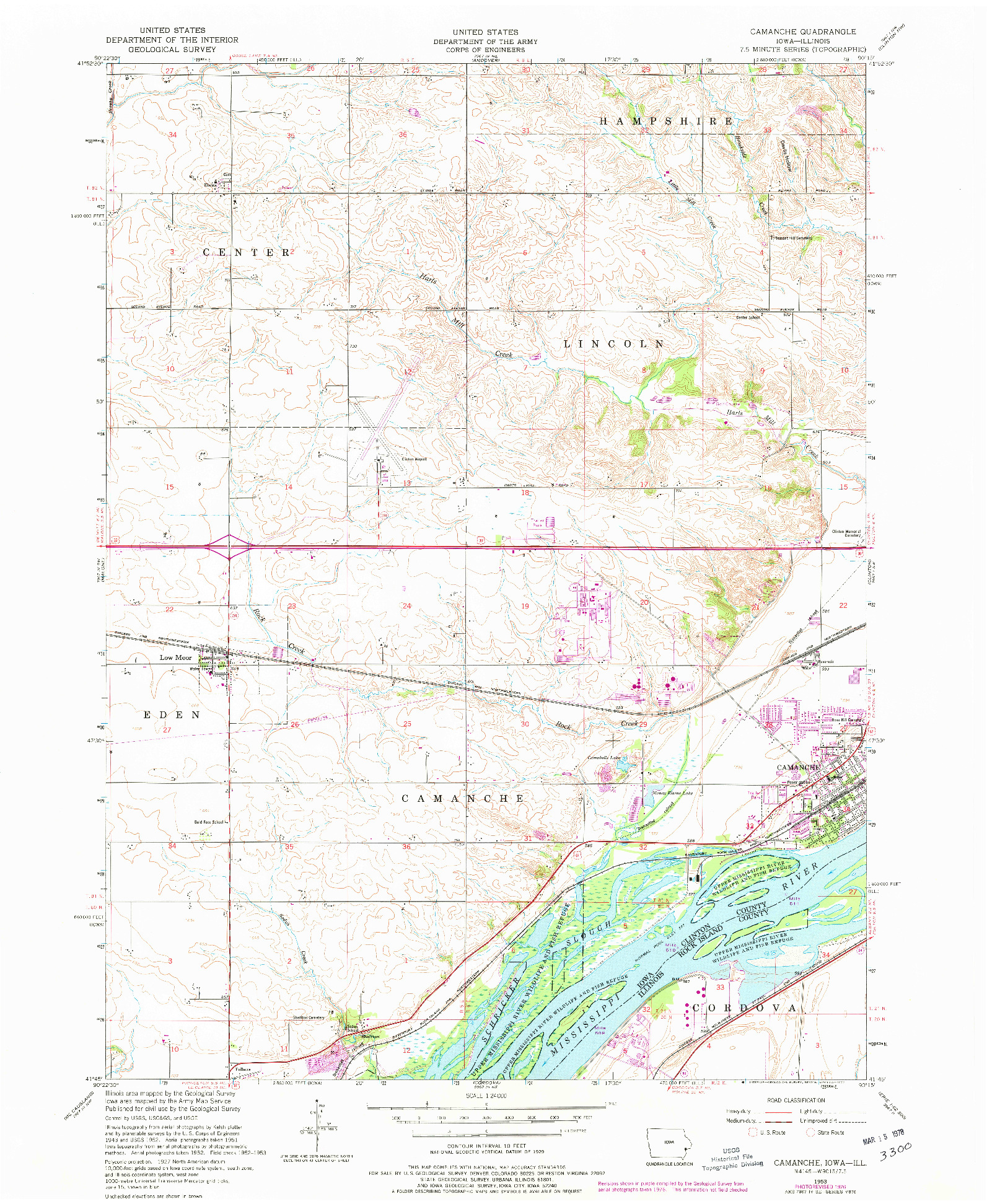 USGS 1:24000-SCALE QUADRANGLE FOR CAMANCHE, IA 1953