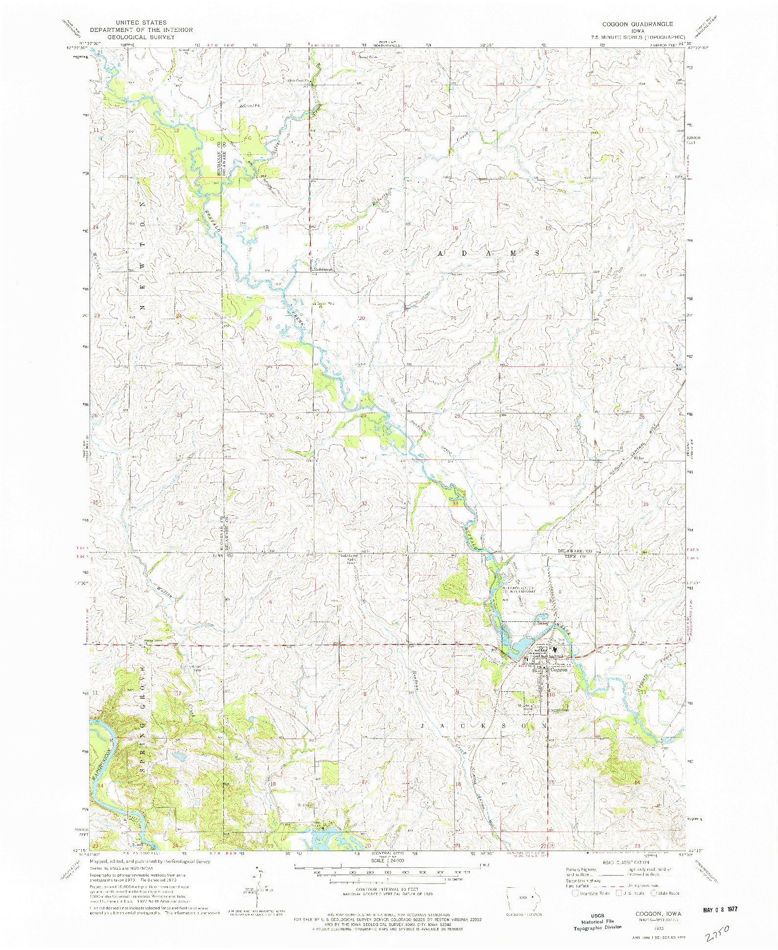 USGS 1:24000-SCALE QUADRANGLE FOR COGGON, IA 1973