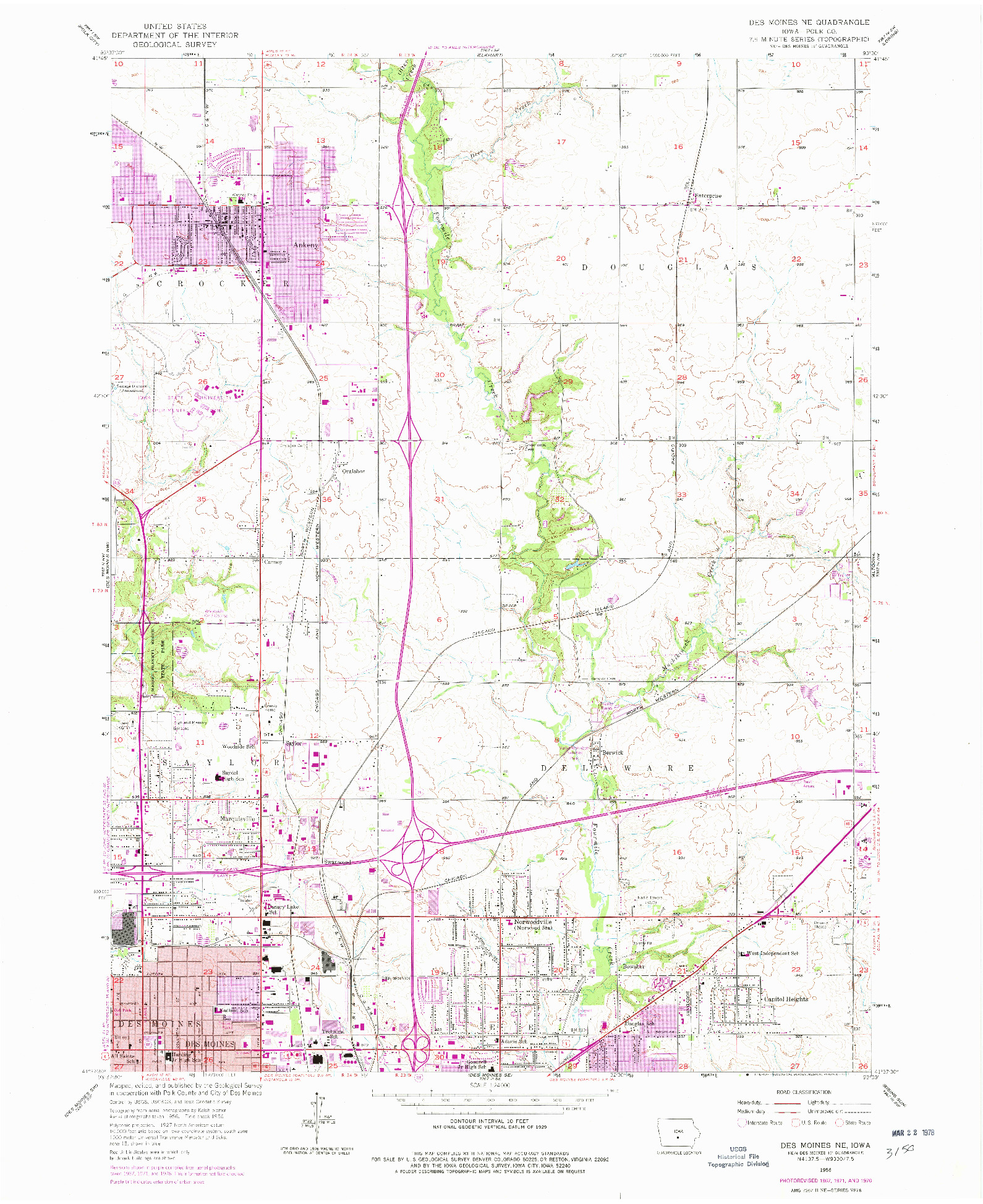 USGS 1:24000-SCALE QUADRANGLE FOR DES MOINES NE, IA 1956