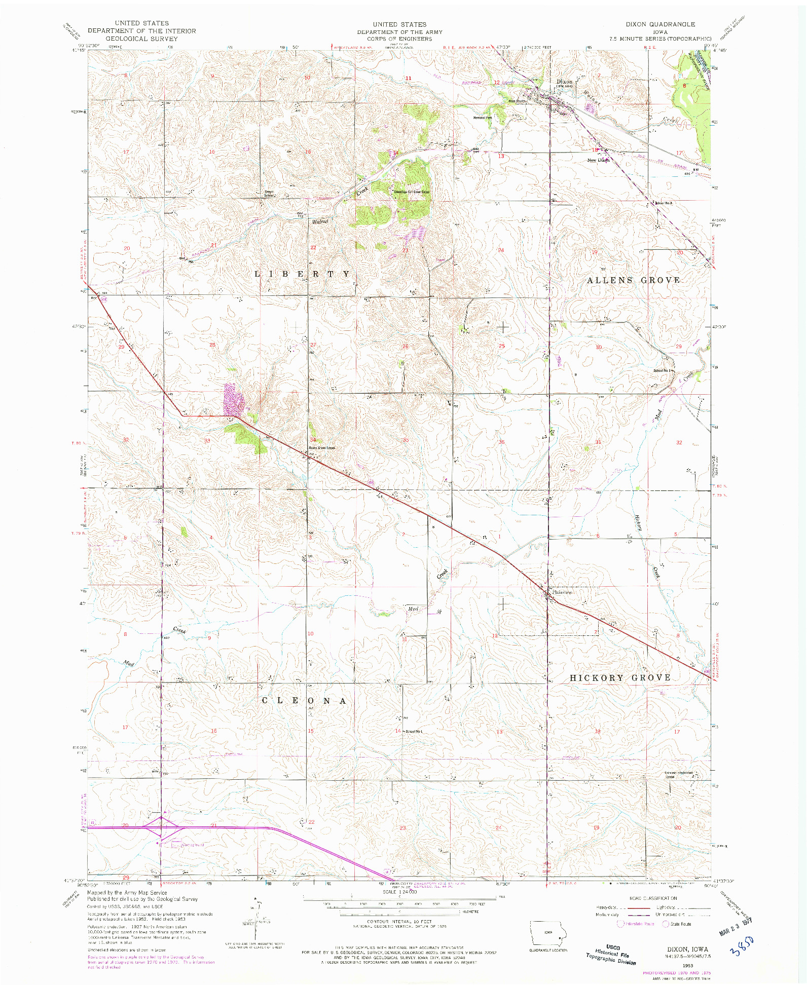 USGS 1:24000-SCALE QUADRANGLE FOR DIXON, IA 1953