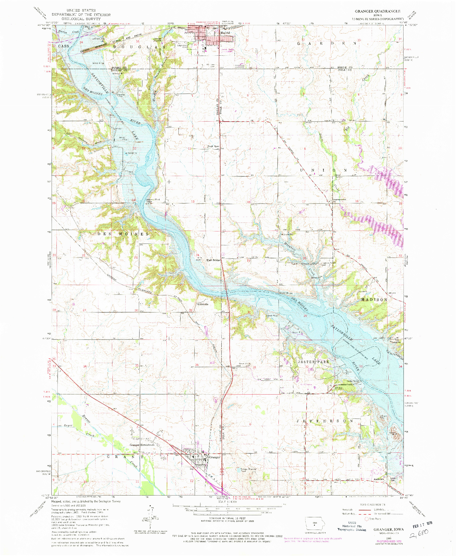 USGS 1:24000-SCALE QUADRANGLE FOR GRANGER, IA 1965