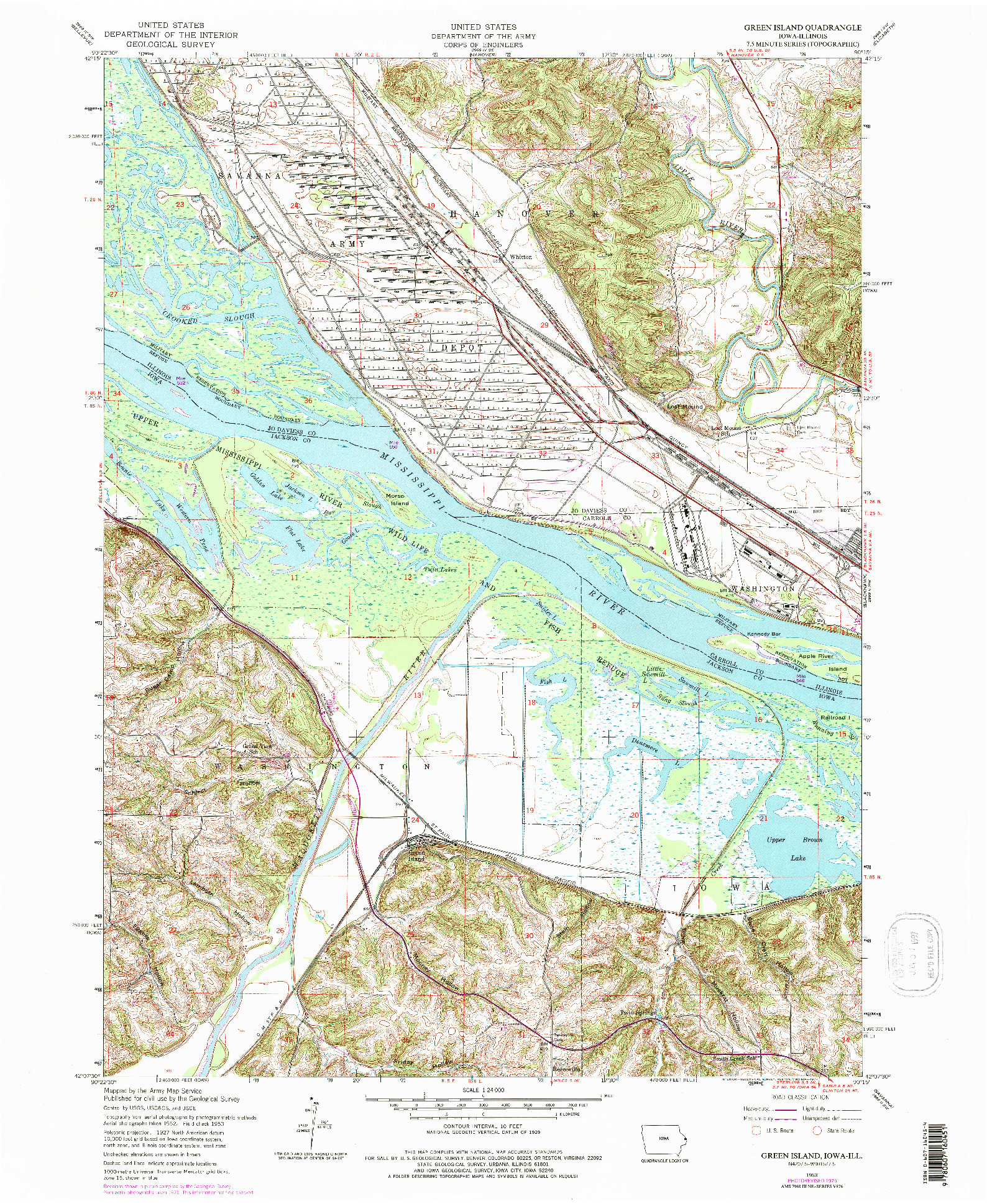 USGS 1:24000-SCALE QUADRANGLE FOR GREEN ISLAND, IA 1953