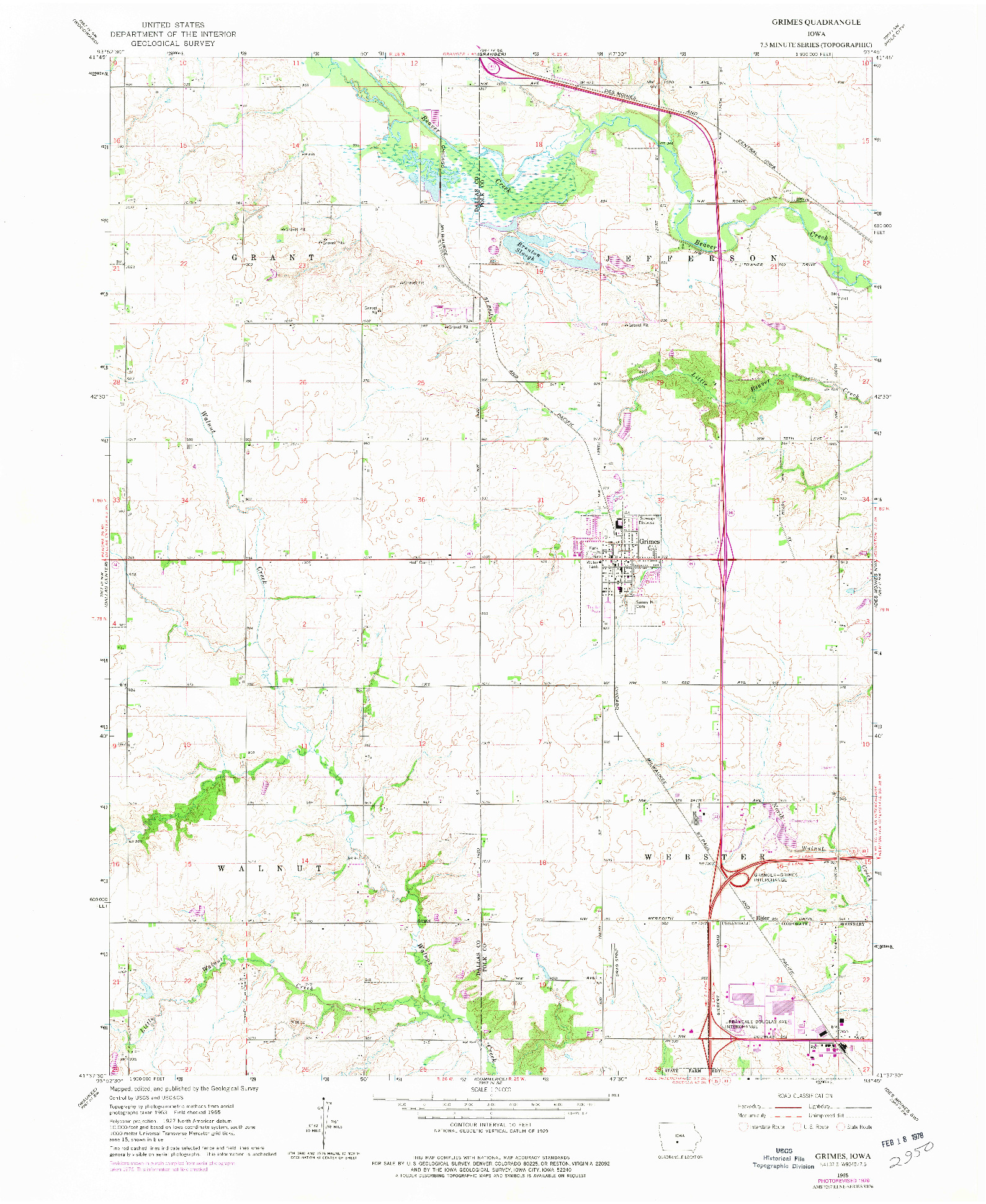 USGS 1:24000-SCALE QUADRANGLE FOR GRIMES, IA 1965