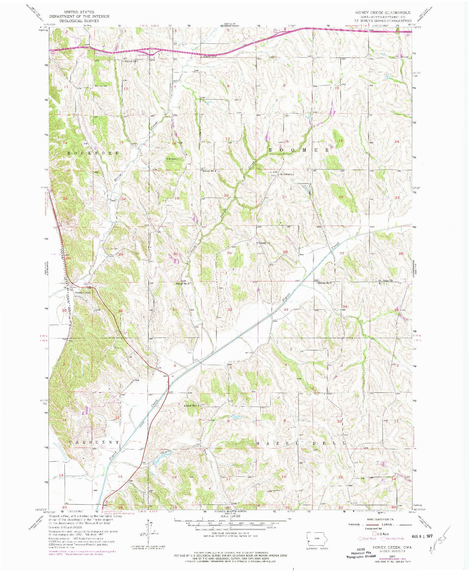 USGS 1:24000-SCALE QUADRANGLE FOR HONEY CREEK, IA 1957