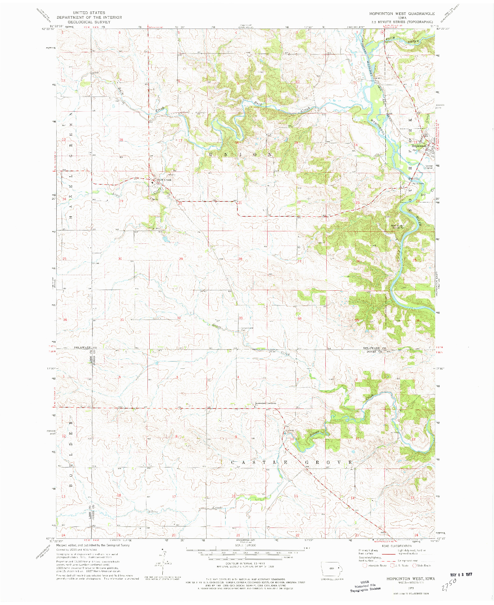 USGS 1:24000-SCALE QUADRANGLE FOR HOPKINTON WEST, IA 1973