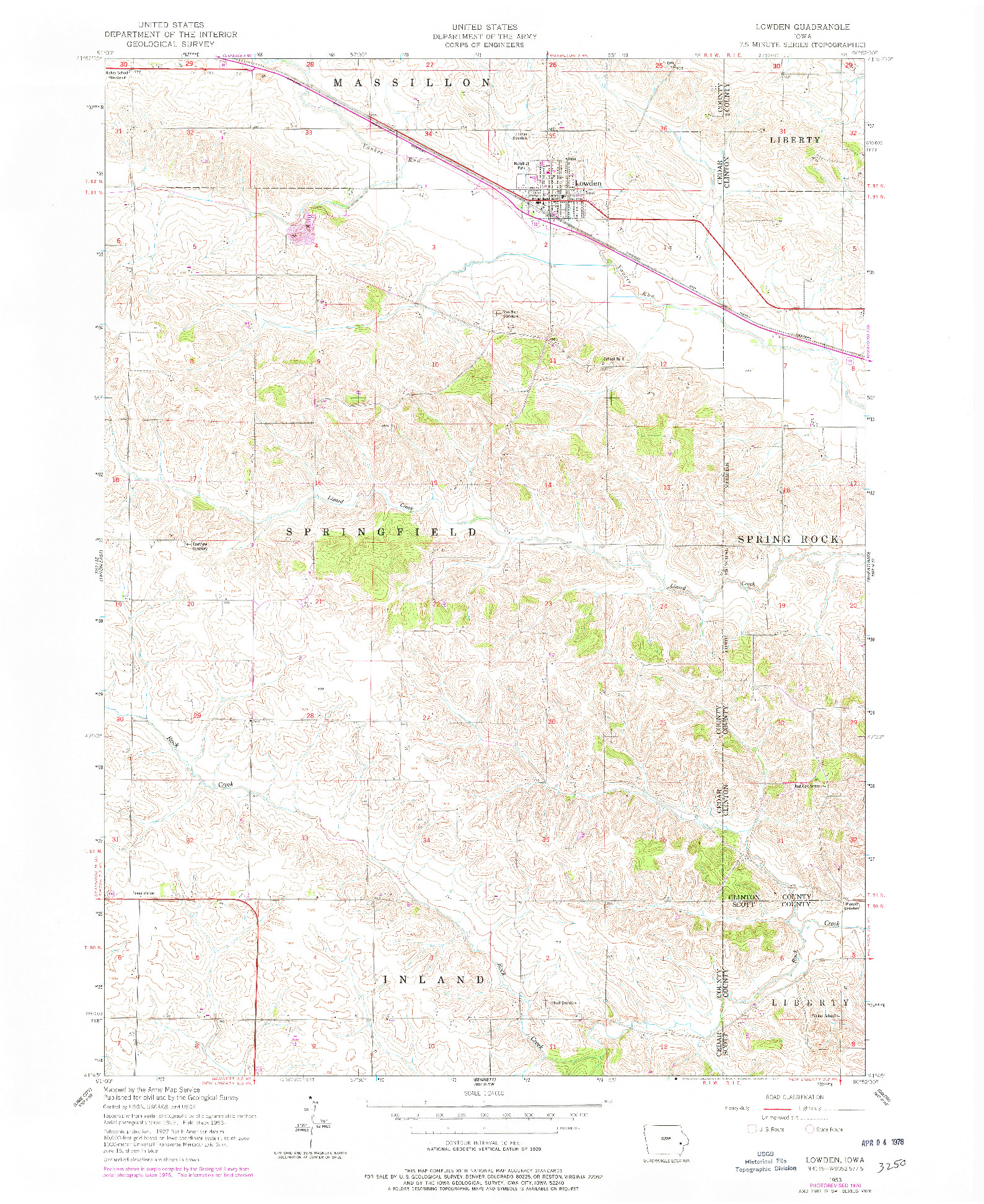 USGS 1:24000-SCALE QUADRANGLE FOR LOWDEN, IA 1953