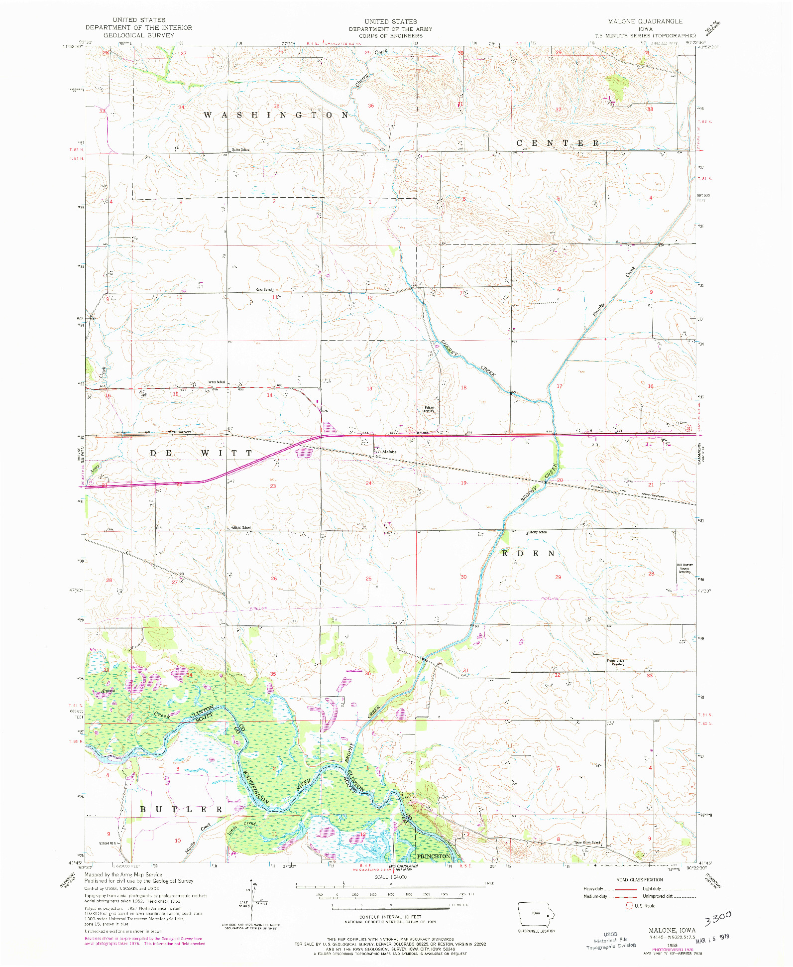 USGS 1:24000-SCALE QUADRANGLE FOR MALONE, IA 1953