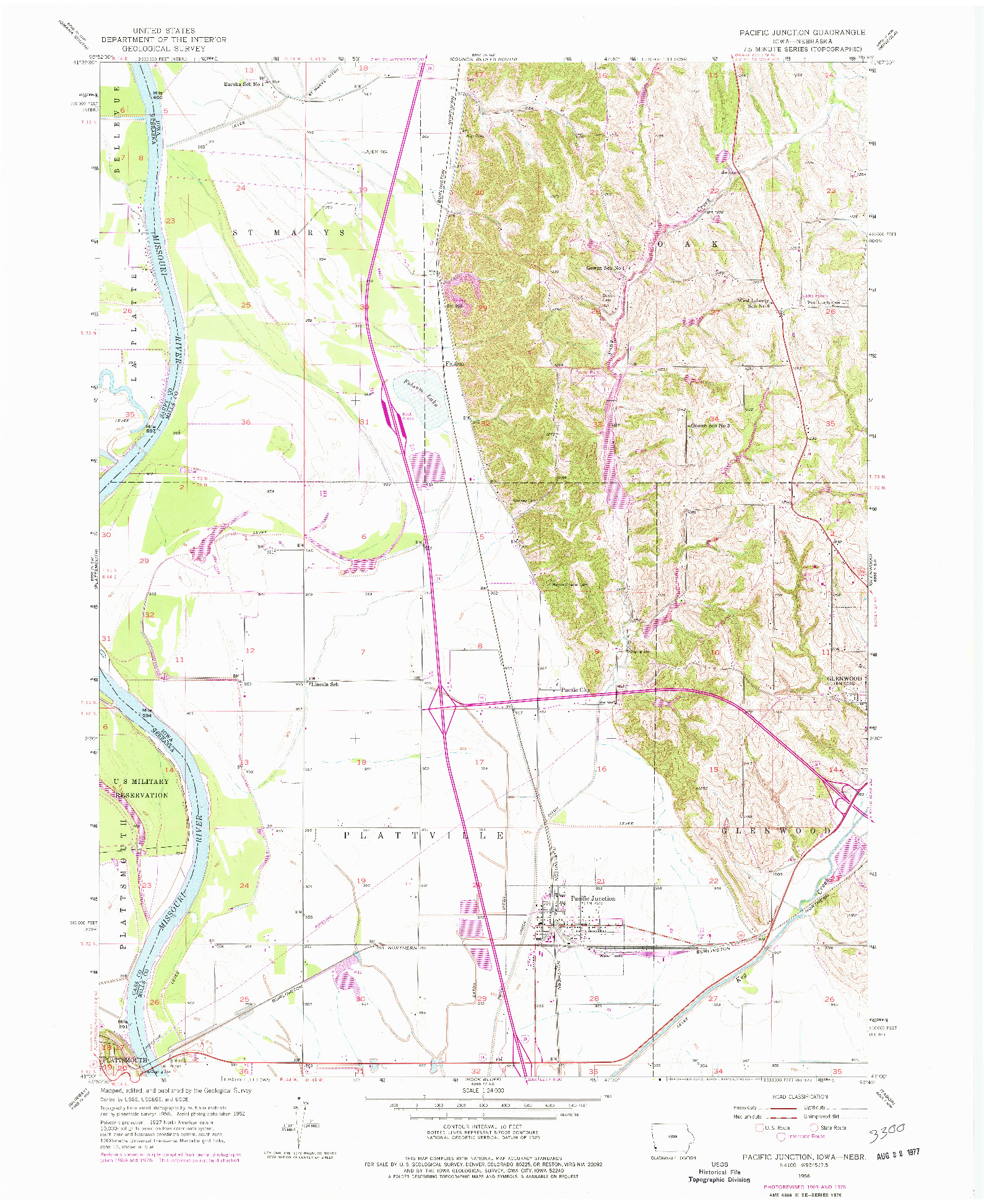 USGS 1:24000-SCALE QUADRANGLE FOR PACIFIC JUNCTION, IA 1956