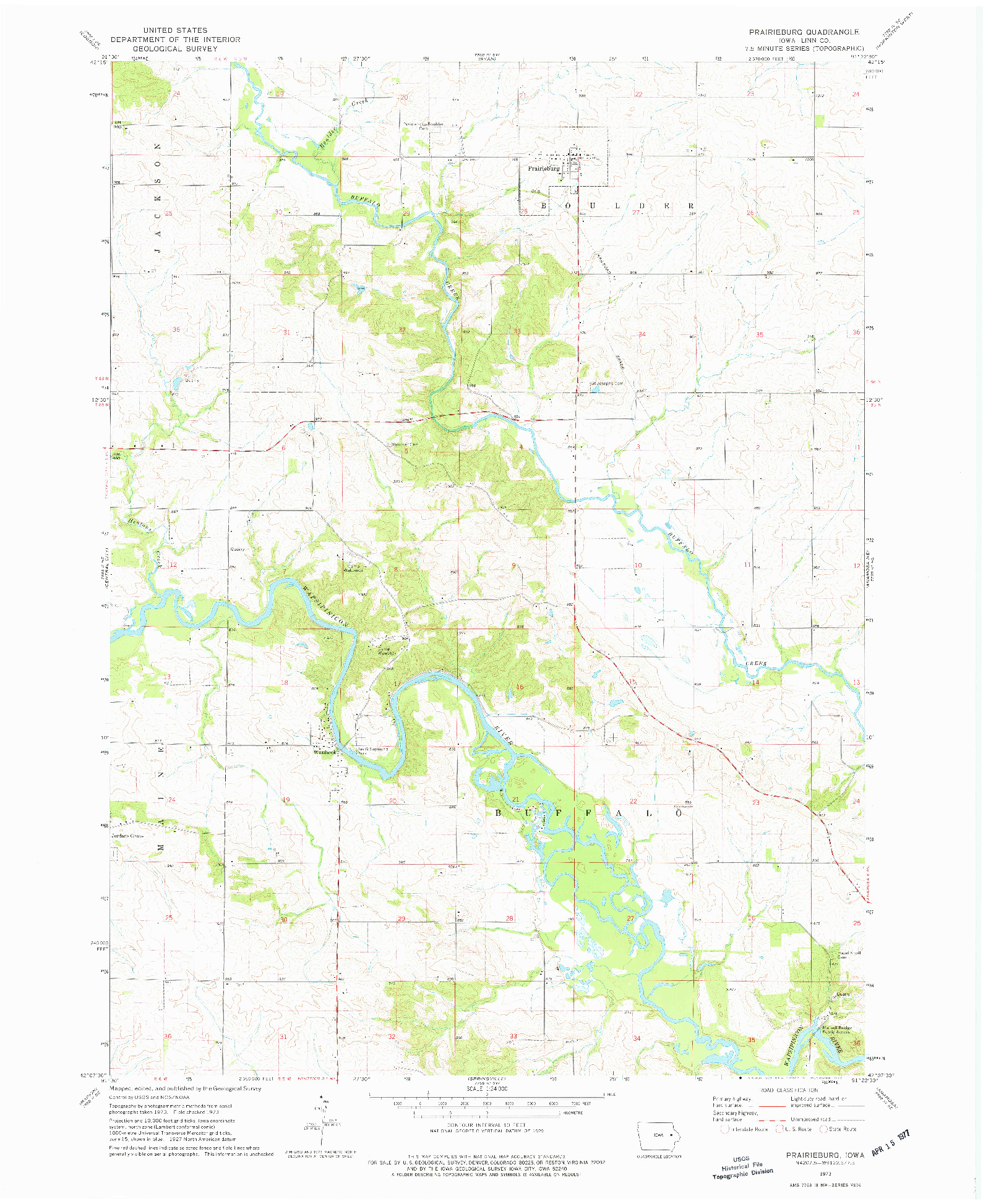 USGS 1:24000-SCALE QUADRANGLE FOR PRAIRIEBURG, IA 1973