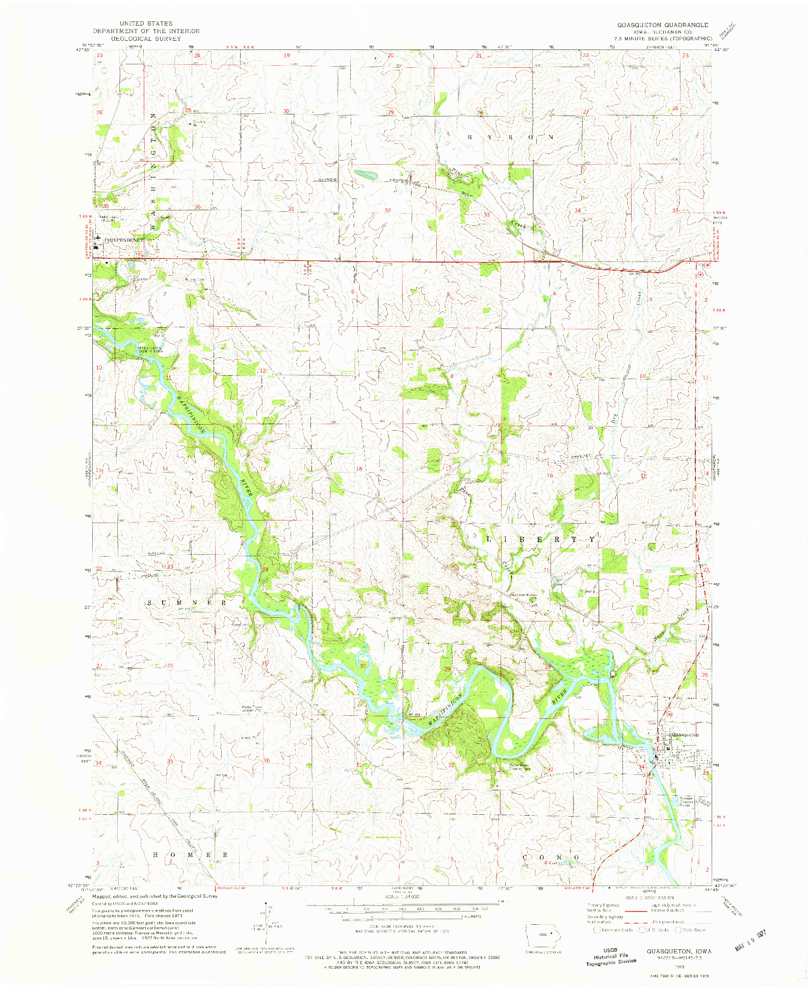 USGS 1:24000-SCALE QUADRANGLE FOR QUASQUETON, IA 1973