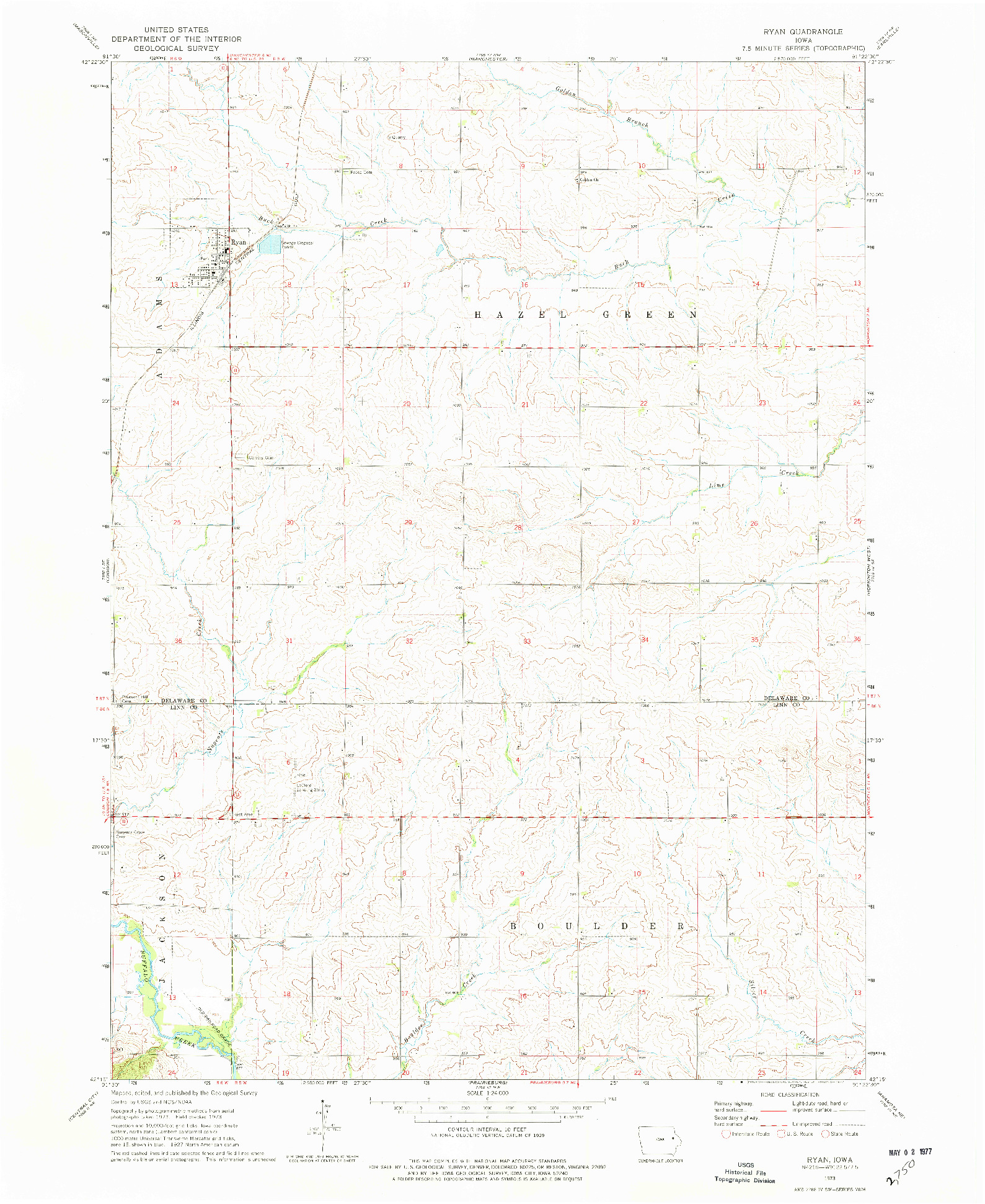 USGS 1:24000-SCALE QUADRANGLE FOR RYAN, IA 1973