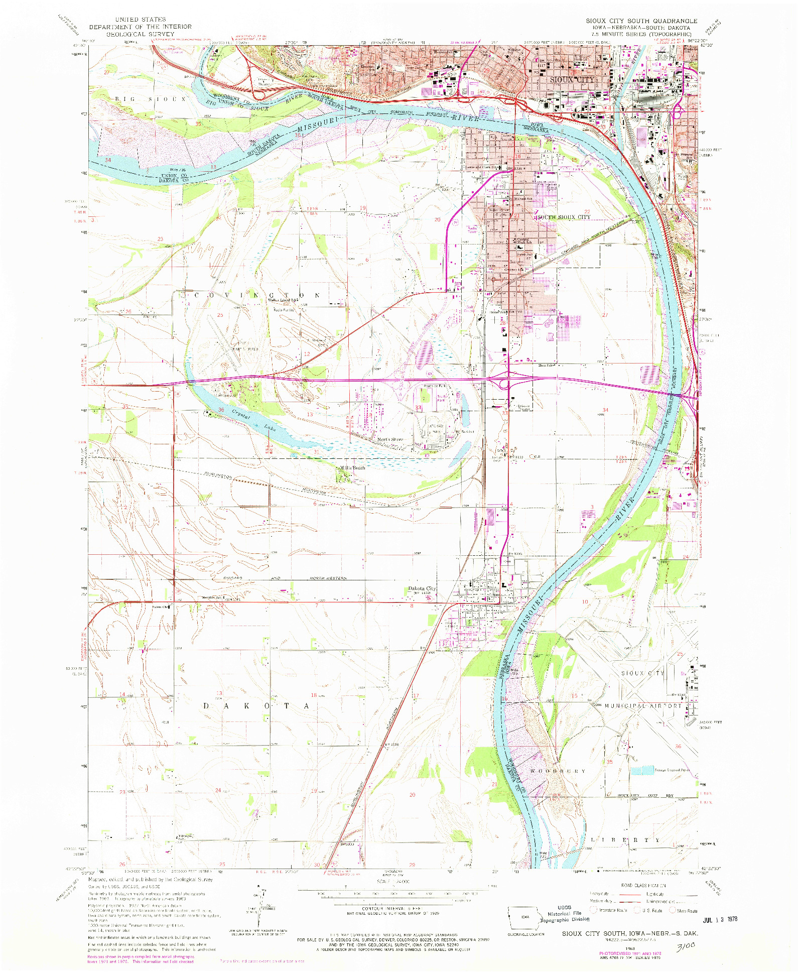 USGS 1:24000-SCALE QUADRANGLE FOR SIOUX CITY SOUTH, IA 1963