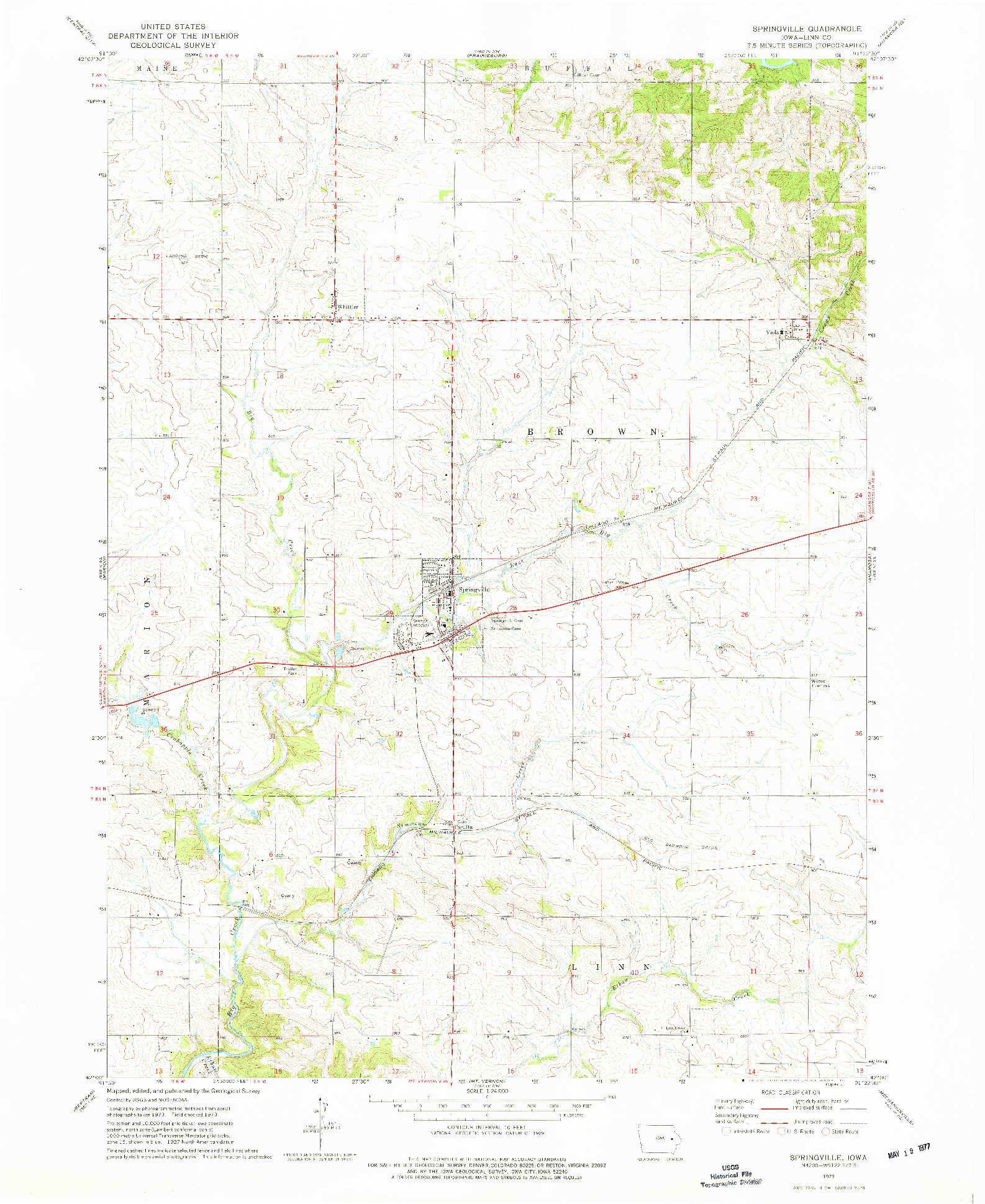 USGS 1:24000-SCALE QUADRANGLE FOR SPRINGVILLE, IA 1973