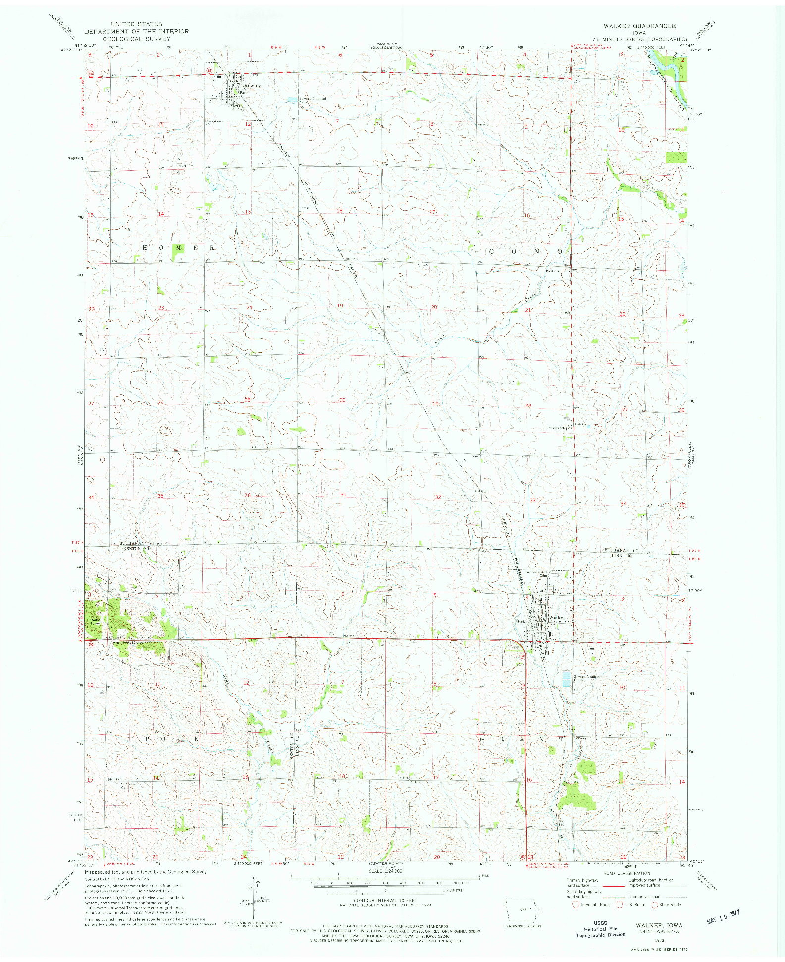 USGS 1:24000-SCALE QUADRANGLE FOR WALKER, IA 1973