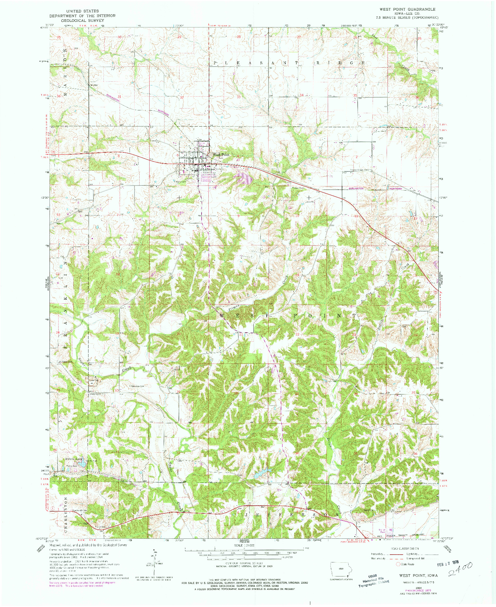 USGS 1:24000-SCALE QUADRANGLE FOR WEST POINT, IA 1964