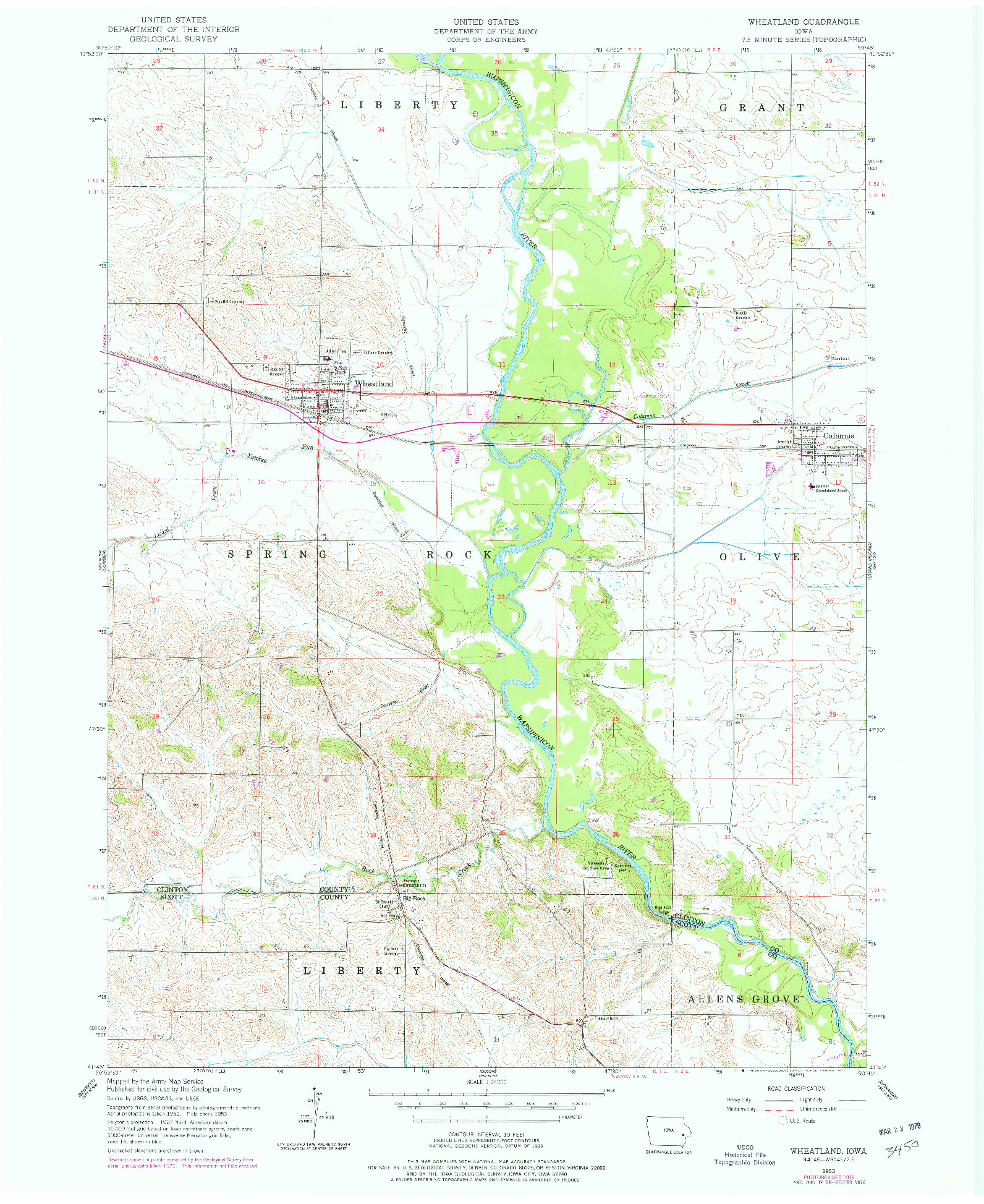 USGS 1:24000-SCALE QUADRANGLE FOR WHEATLAND, IA 1953