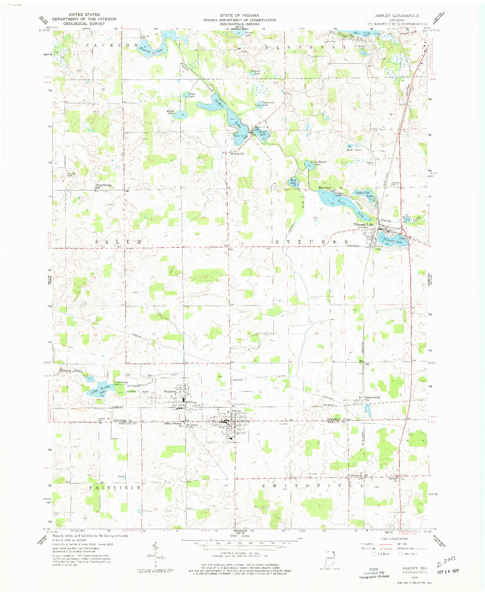 USGS 1:24000-SCALE QUADRANGLE FOR ASHLEY, IN 1959