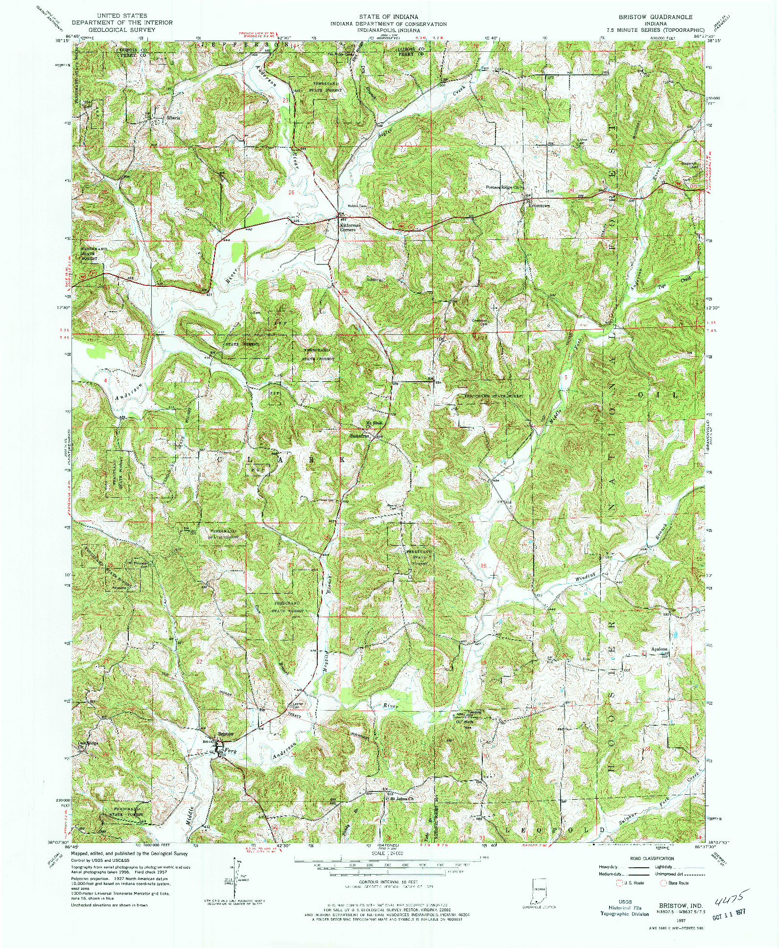 USGS 1:24000-SCALE QUADRANGLE FOR BRISTOW, IN 1957