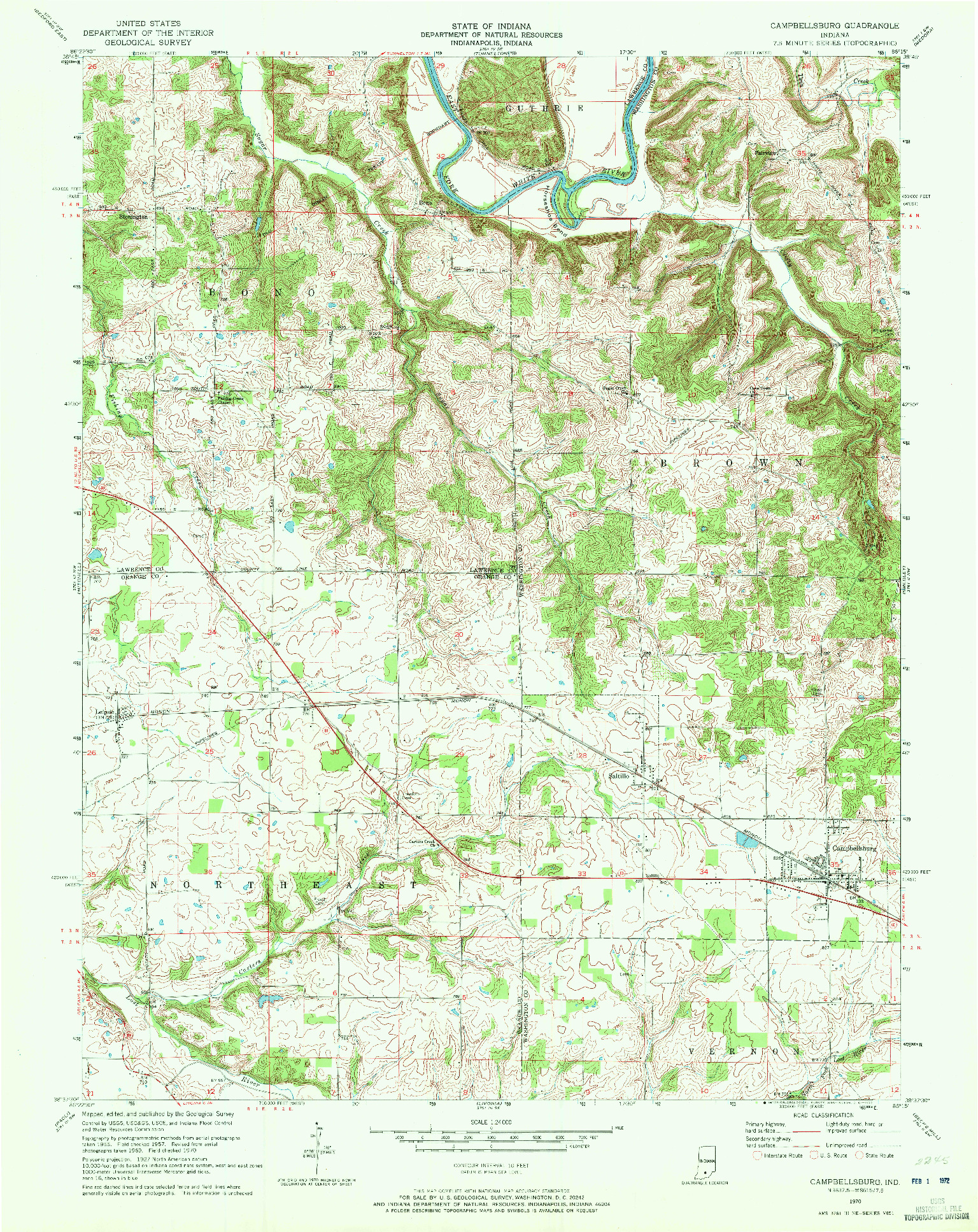 USGS 1:24000-SCALE QUADRANGLE FOR CAMPBELLSBURG, IN 1970