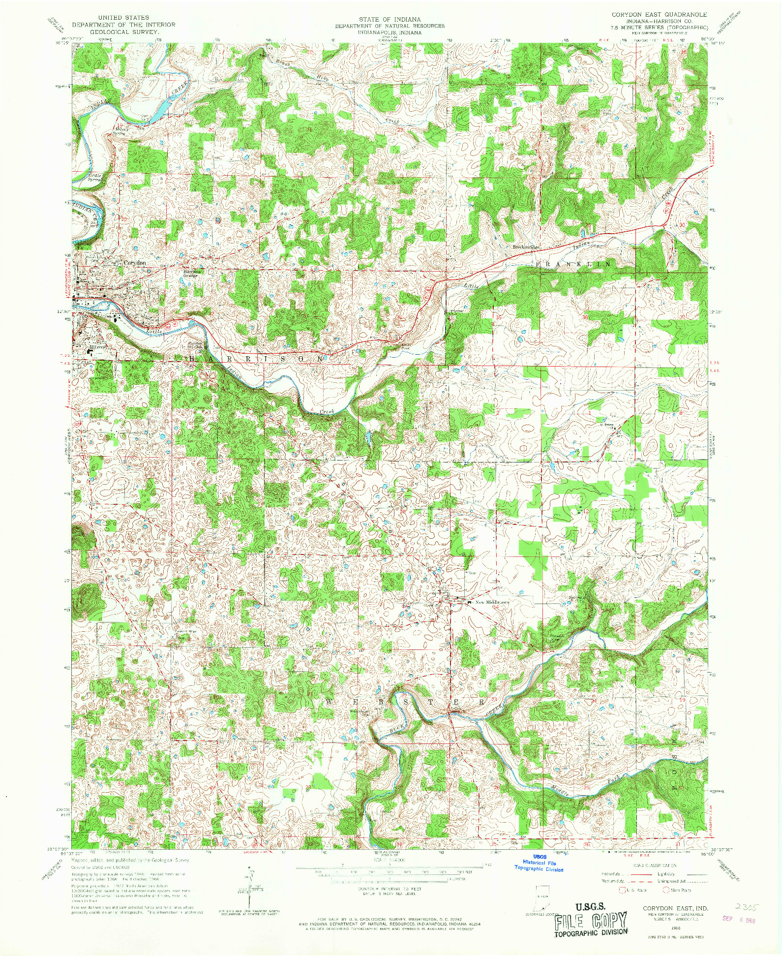 USGS 1:24000-SCALE QUADRANGLE FOR CORYDON EAST, IN 1966