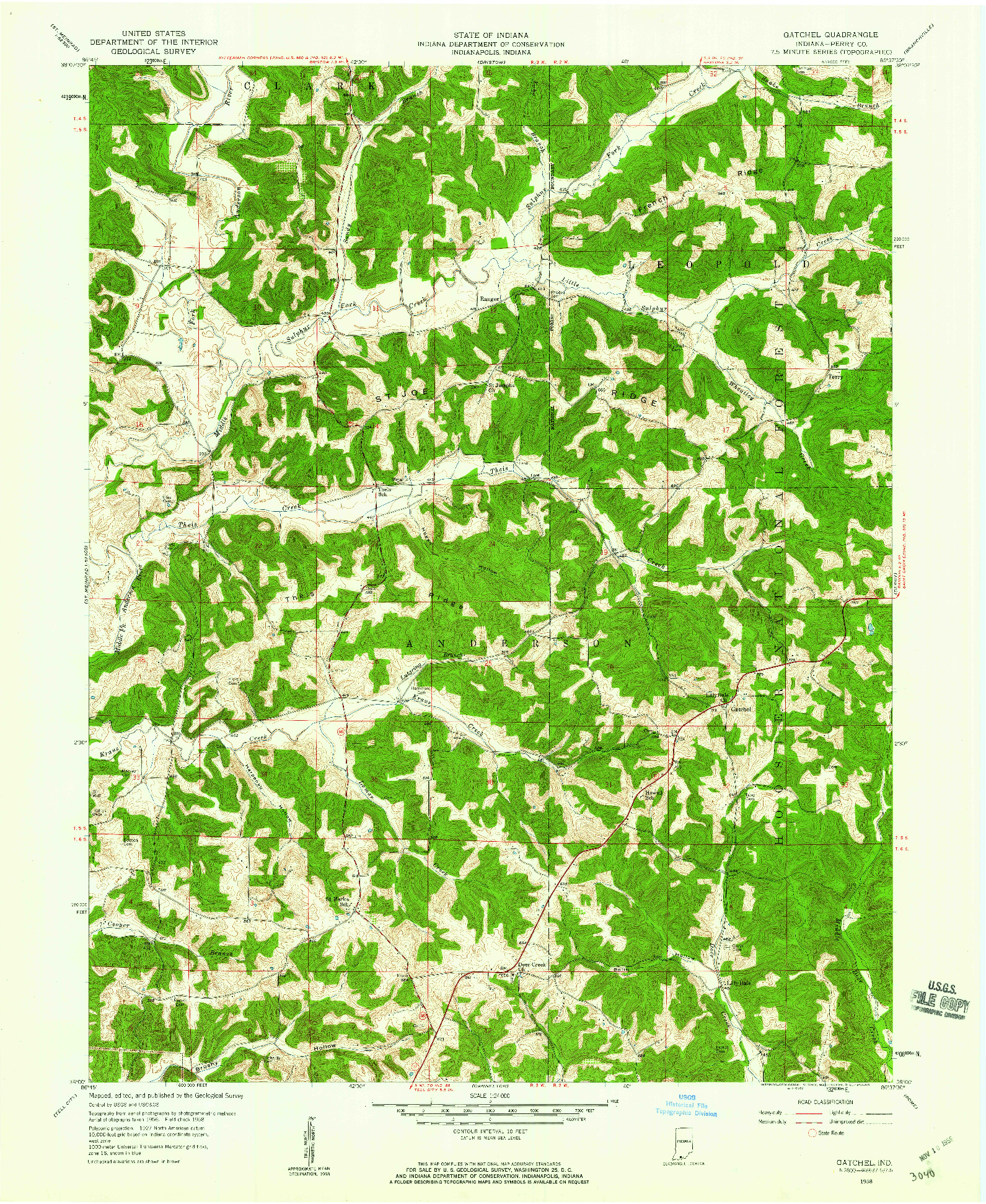 USGS 1:24000-SCALE QUADRANGLE FOR GATCHEL, IN 1958