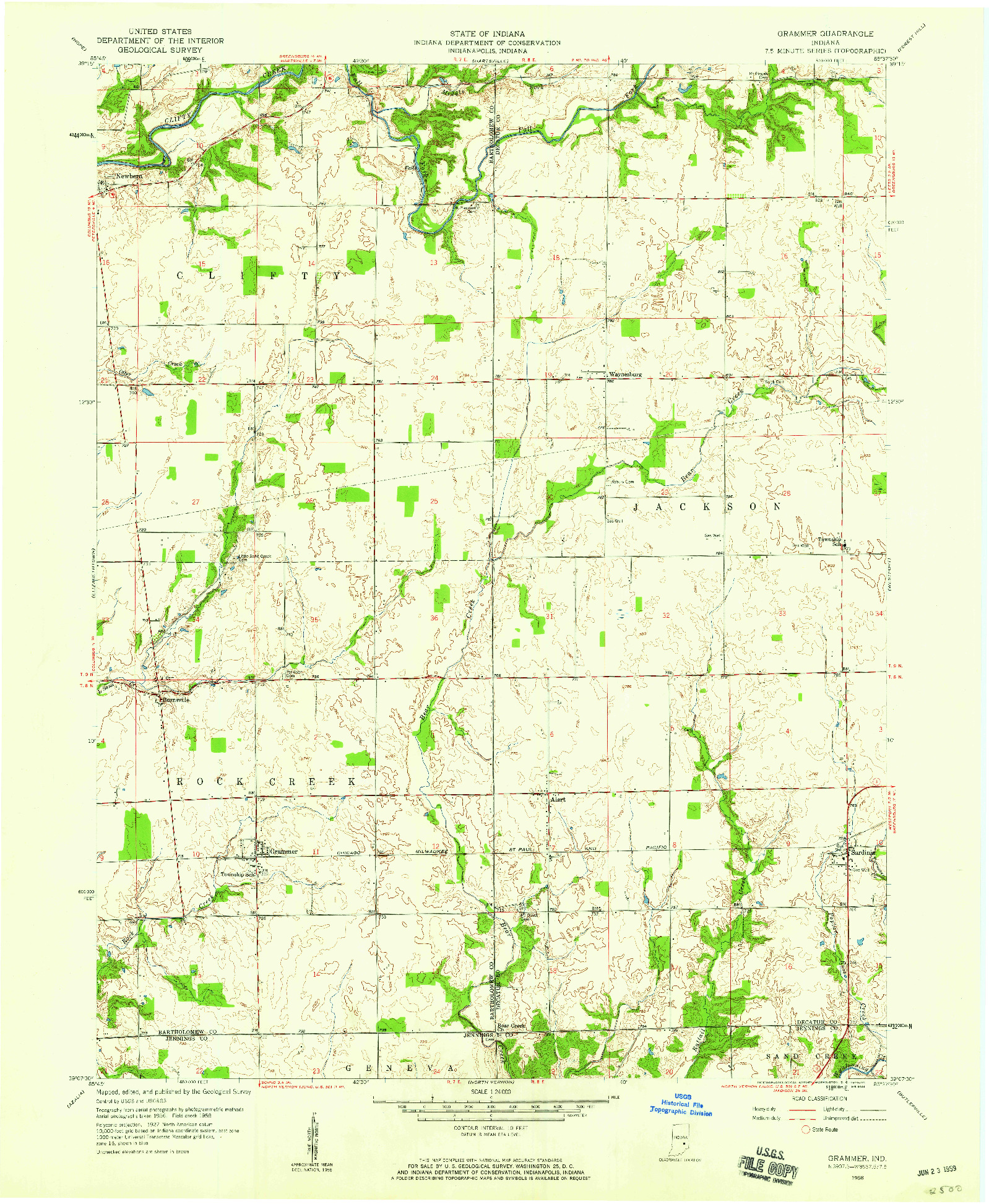 USGS 1:24000-SCALE QUADRANGLE FOR GRAMMER, IN 1958