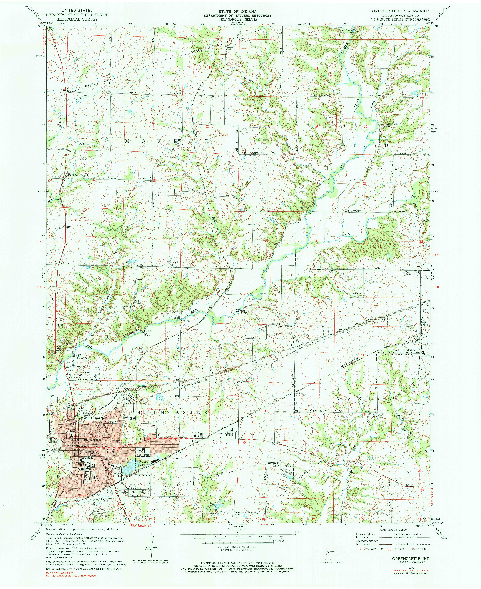 USGS 1:24000-SCALE QUADRANGLE FOR GREENCASTLE, IN 1970