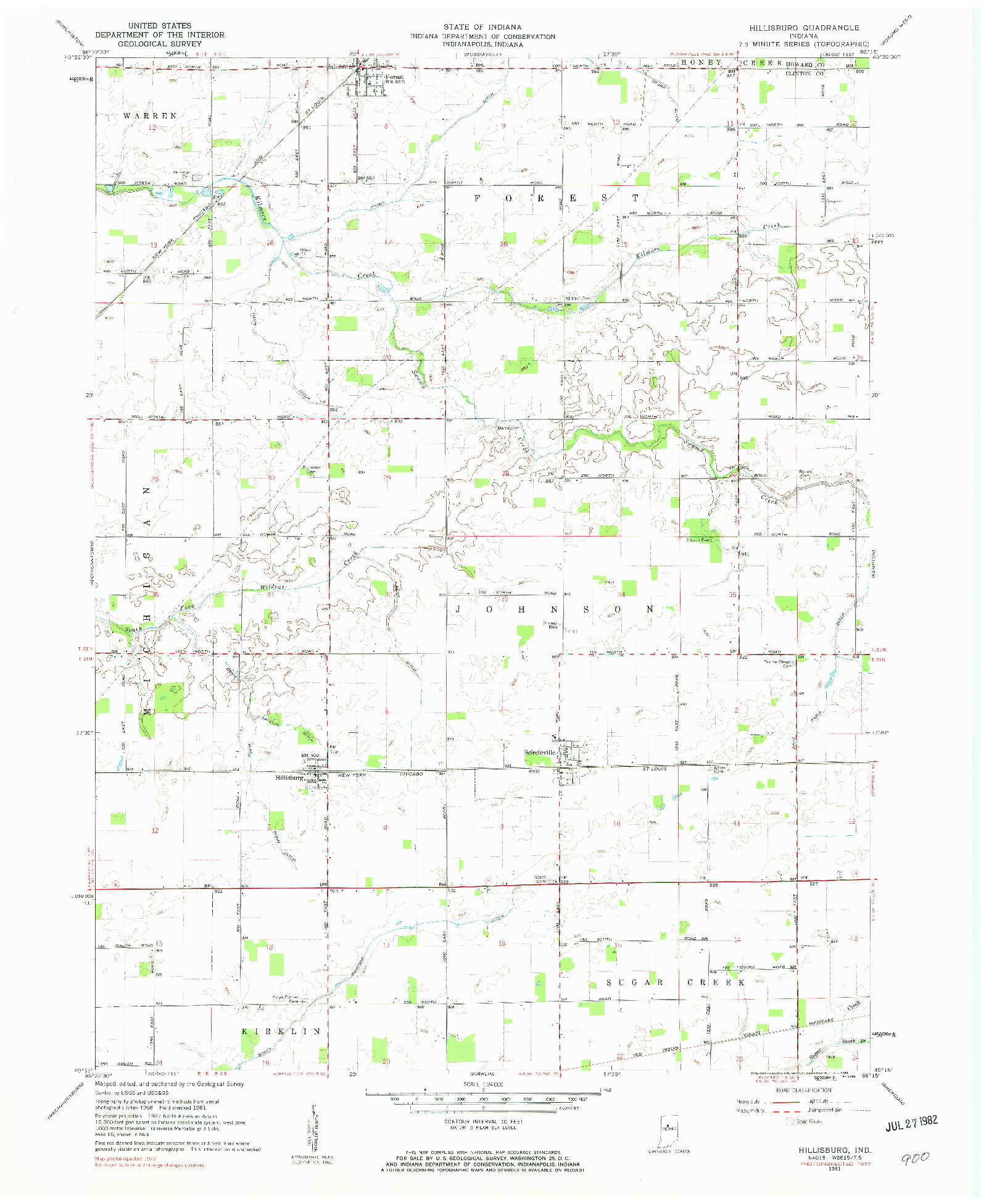 USGS 1:24000-SCALE QUADRANGLE FOR HILLISBURG, IN 1961